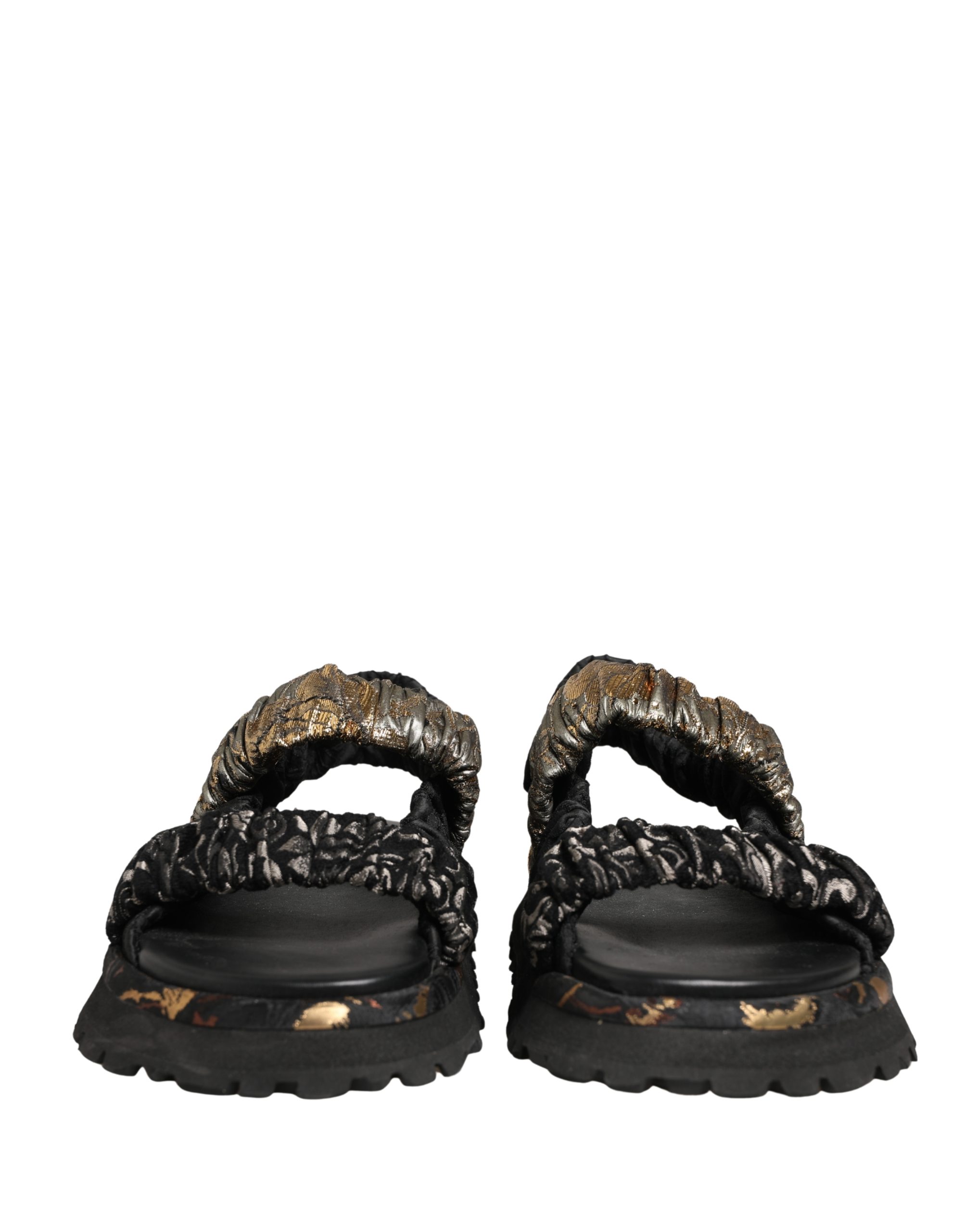 Dolce & Gabbana Black Ruching Detail Flats Men Sandals Shoes - Image 5