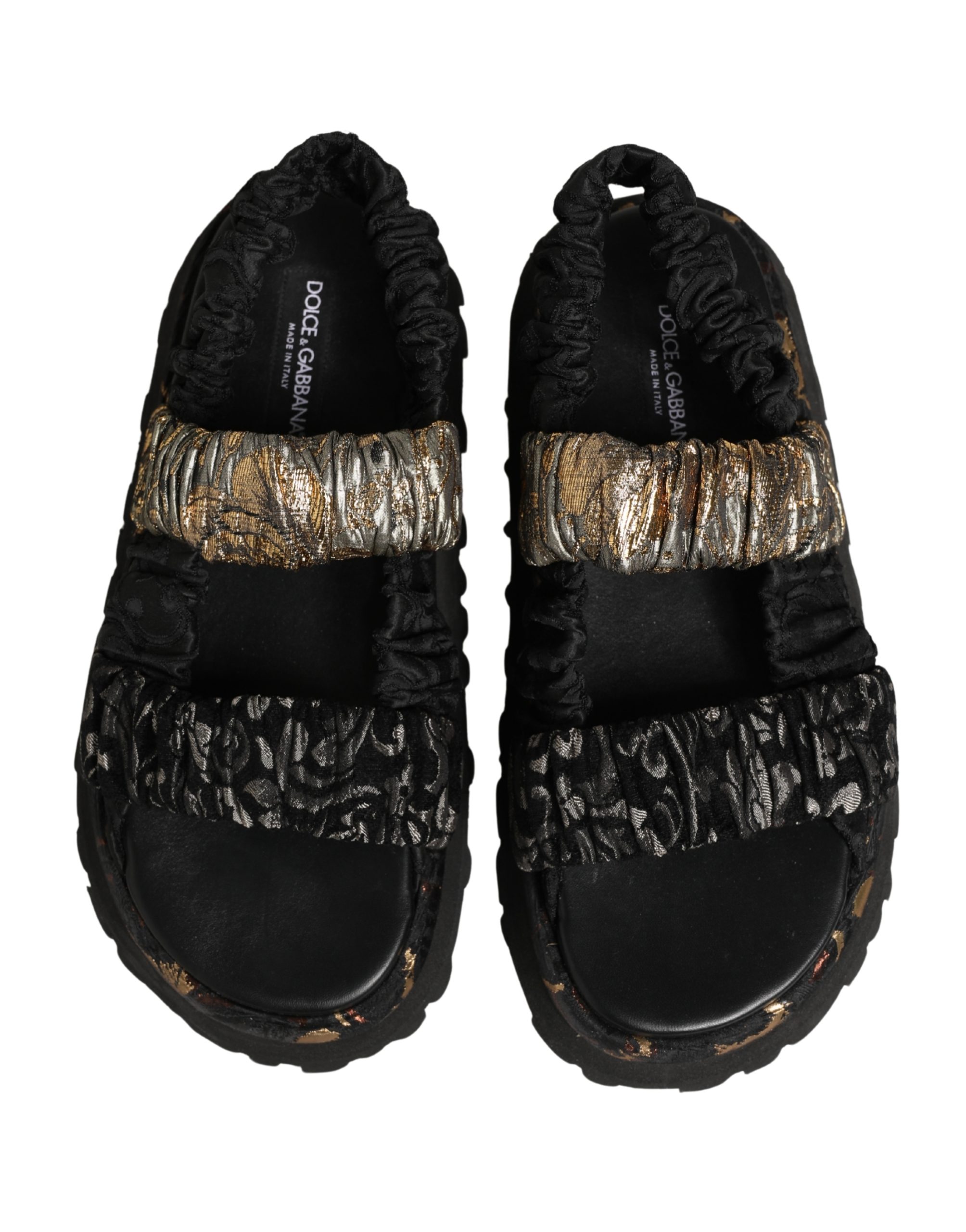 Dolce & Gabbana Black Ruching Detail Flats Men Sandals Shoes - Image 6