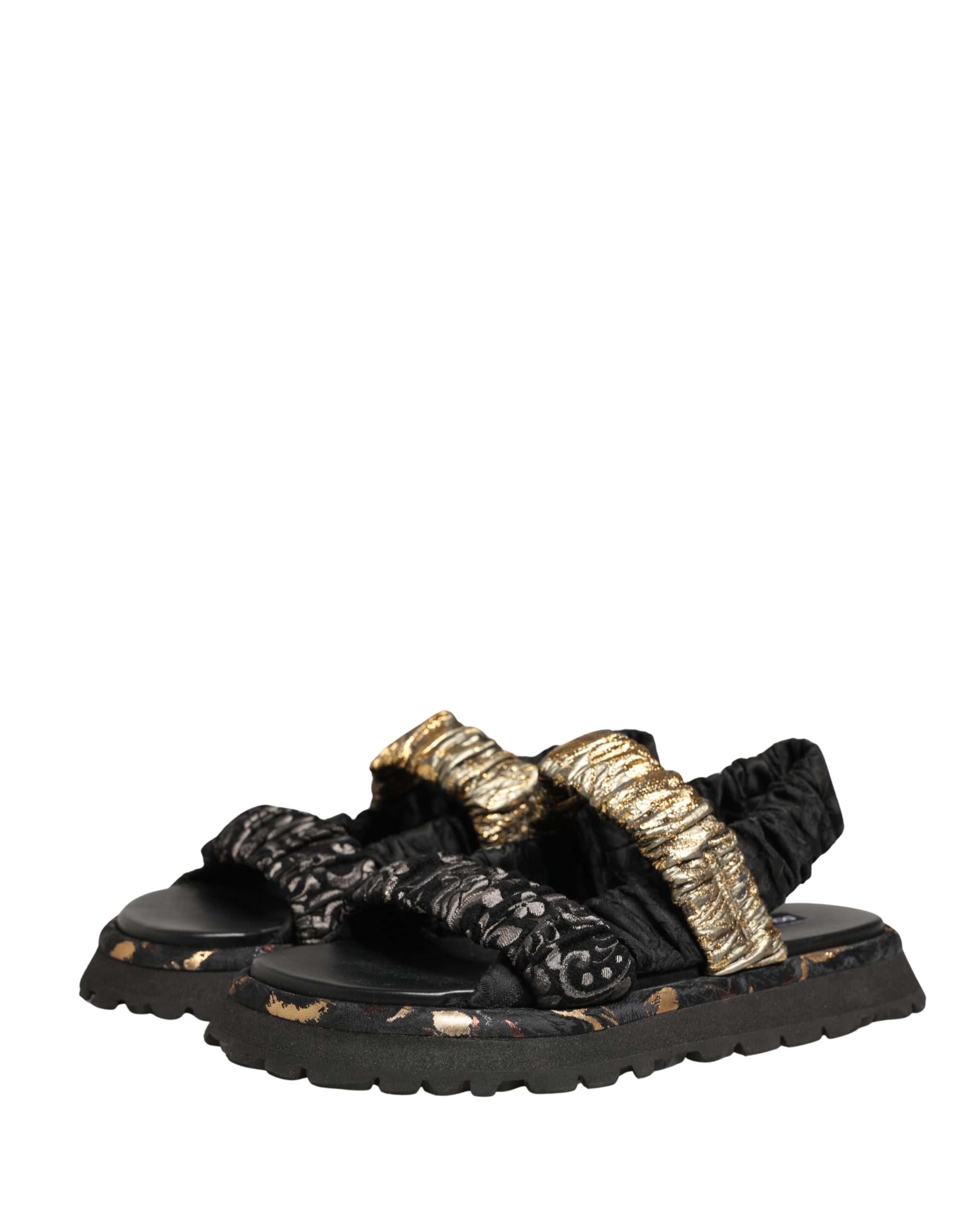 Dolce & Gabbana Black Ruching Detail Flats Men Sandals Shoes - Image 7