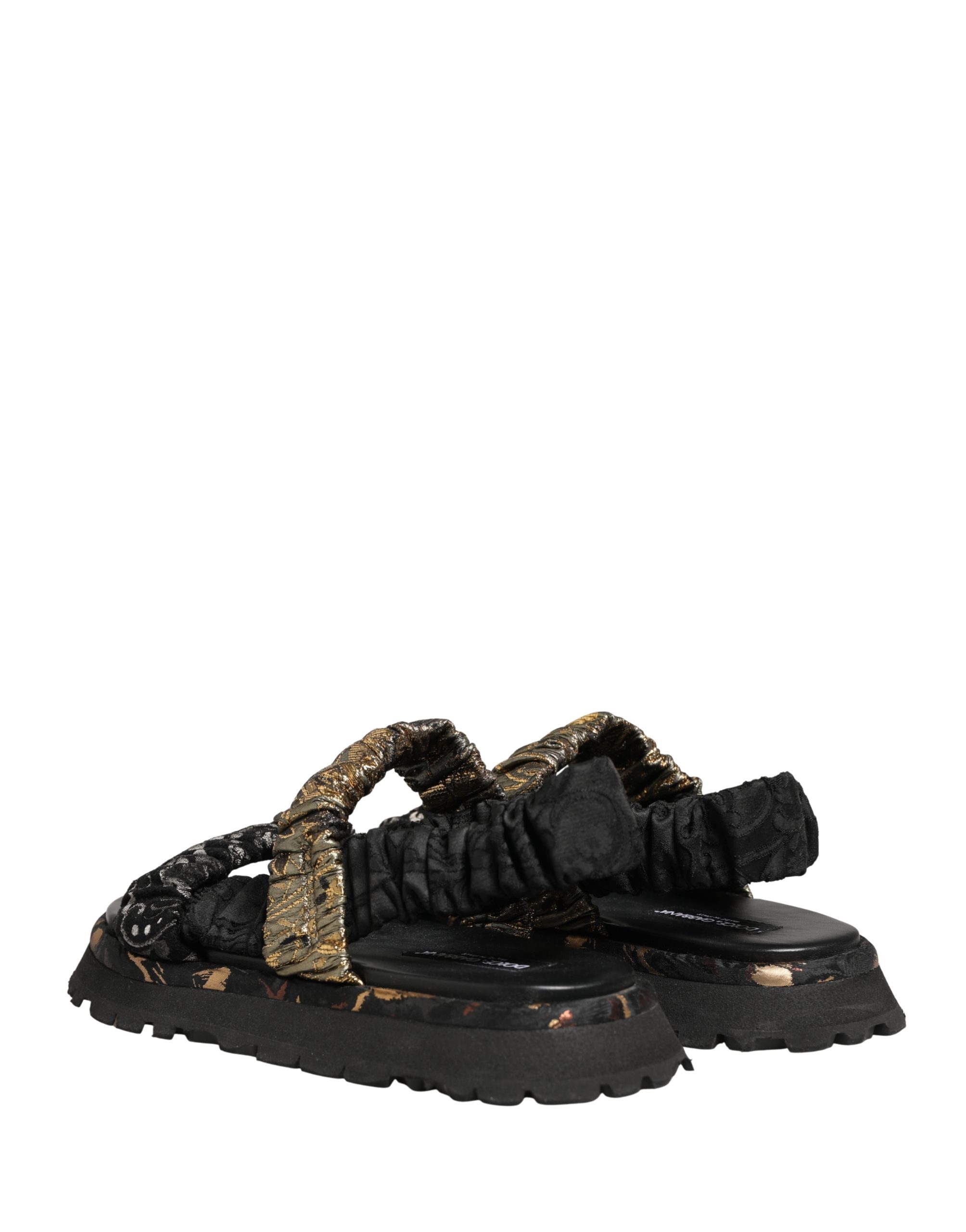 Dolce & Gabbana Black Ruching Detail Flats Men Sandals Shoes - Image 8