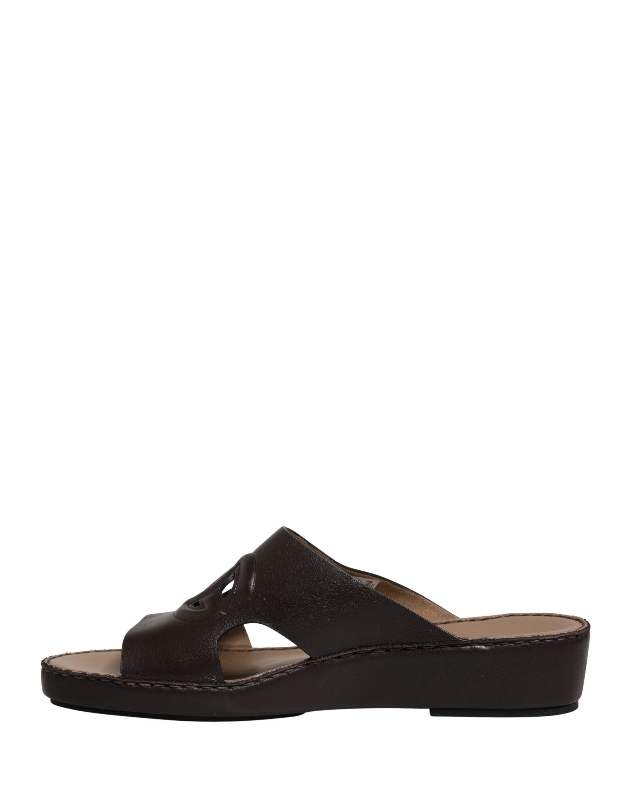 Dolce & Gabbana Brown Leather Cutout DG Logo Sandals Shoes - Image 4