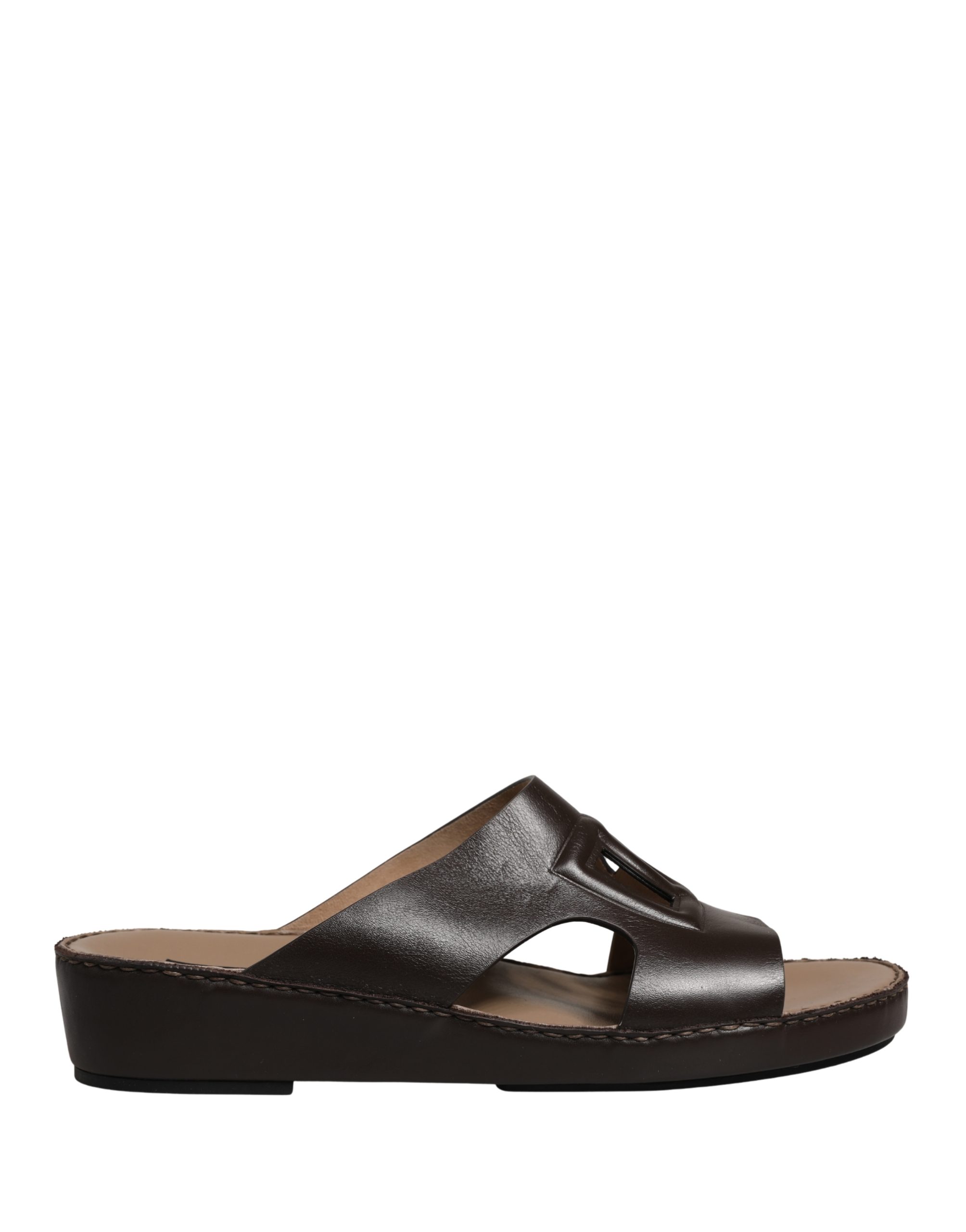 Dolce & Gabbana Brown Leather Cutout DG Logo Sandals Shoes - Image 2