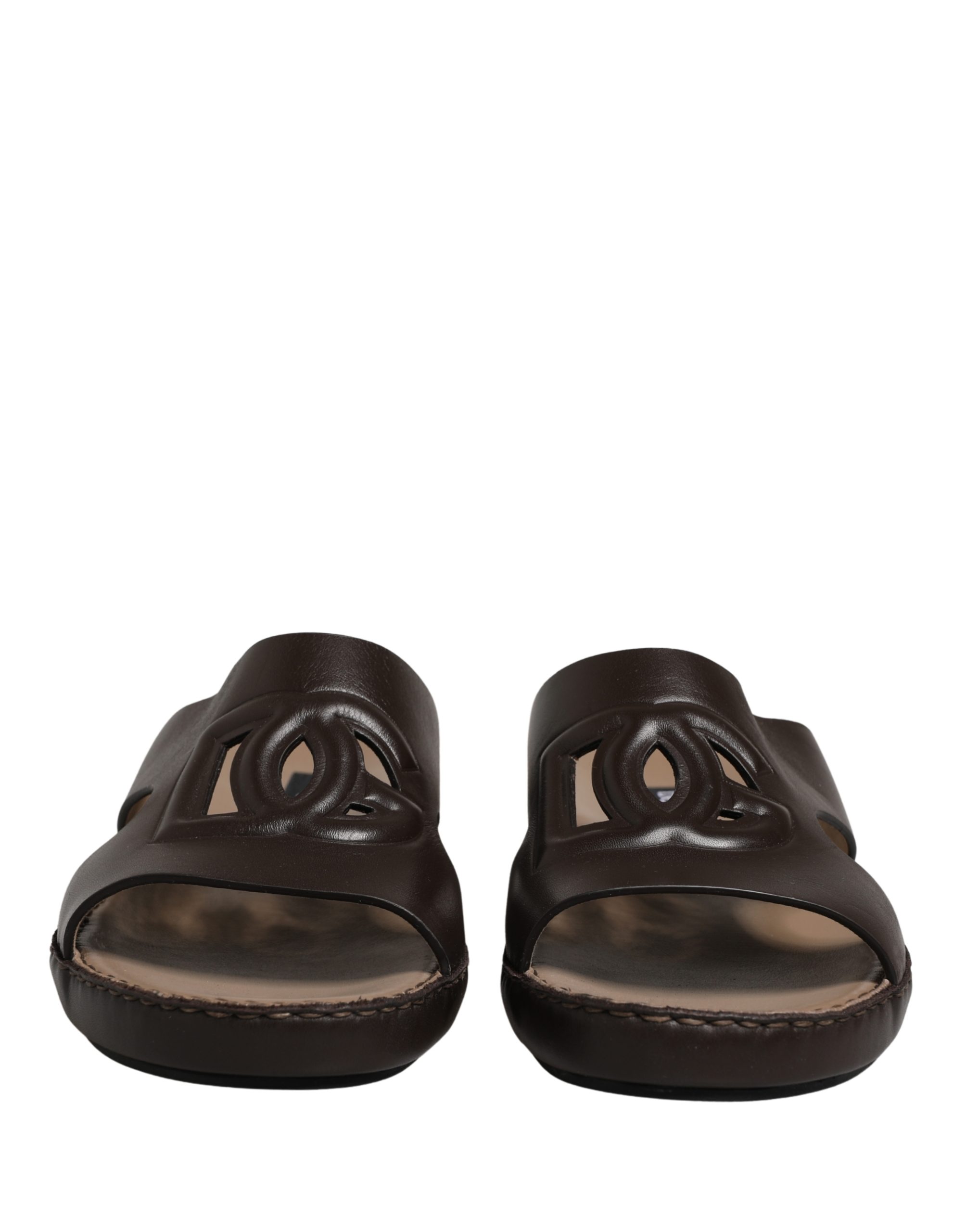 Dolce & Gabbana Brown Leather Cutout DG Logo Sandals Shoes - Image 6