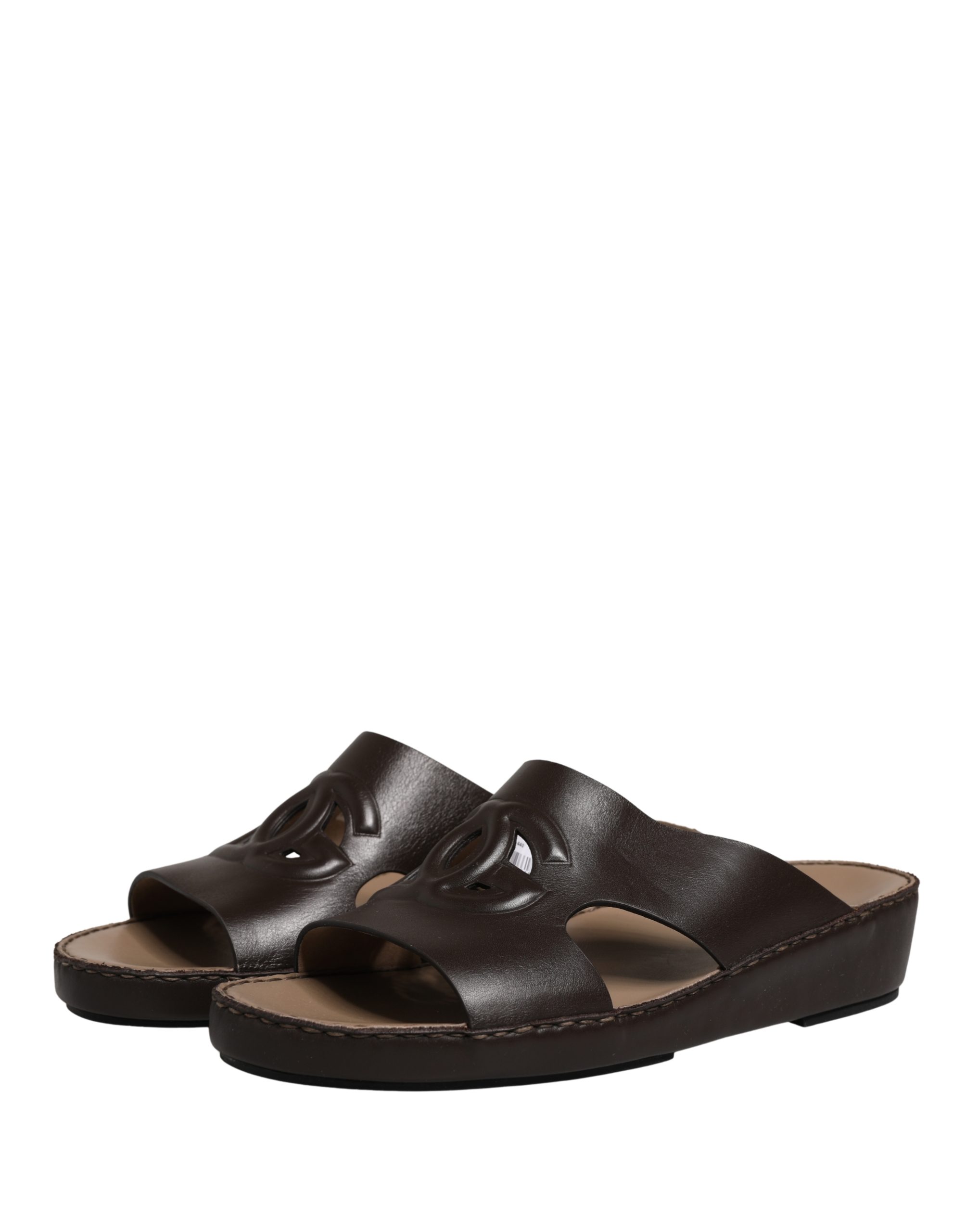 Dolce & Gabbana Brown Leather Cutout DG Logo Sandals Shoes - Image 8