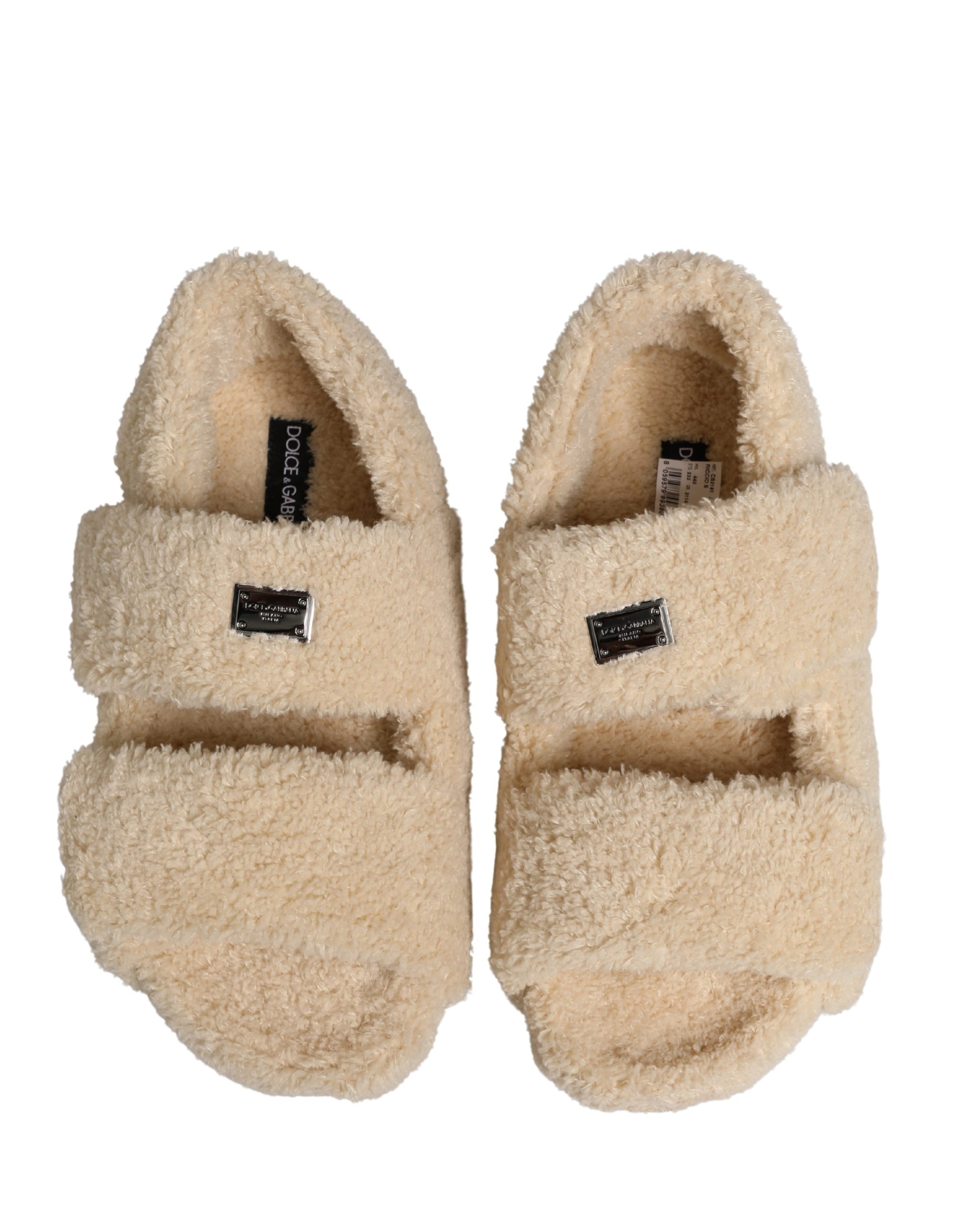 Dolce & Gabbana Beige Faux Fur Slides Men Flats Sandals Shoes - Image 5