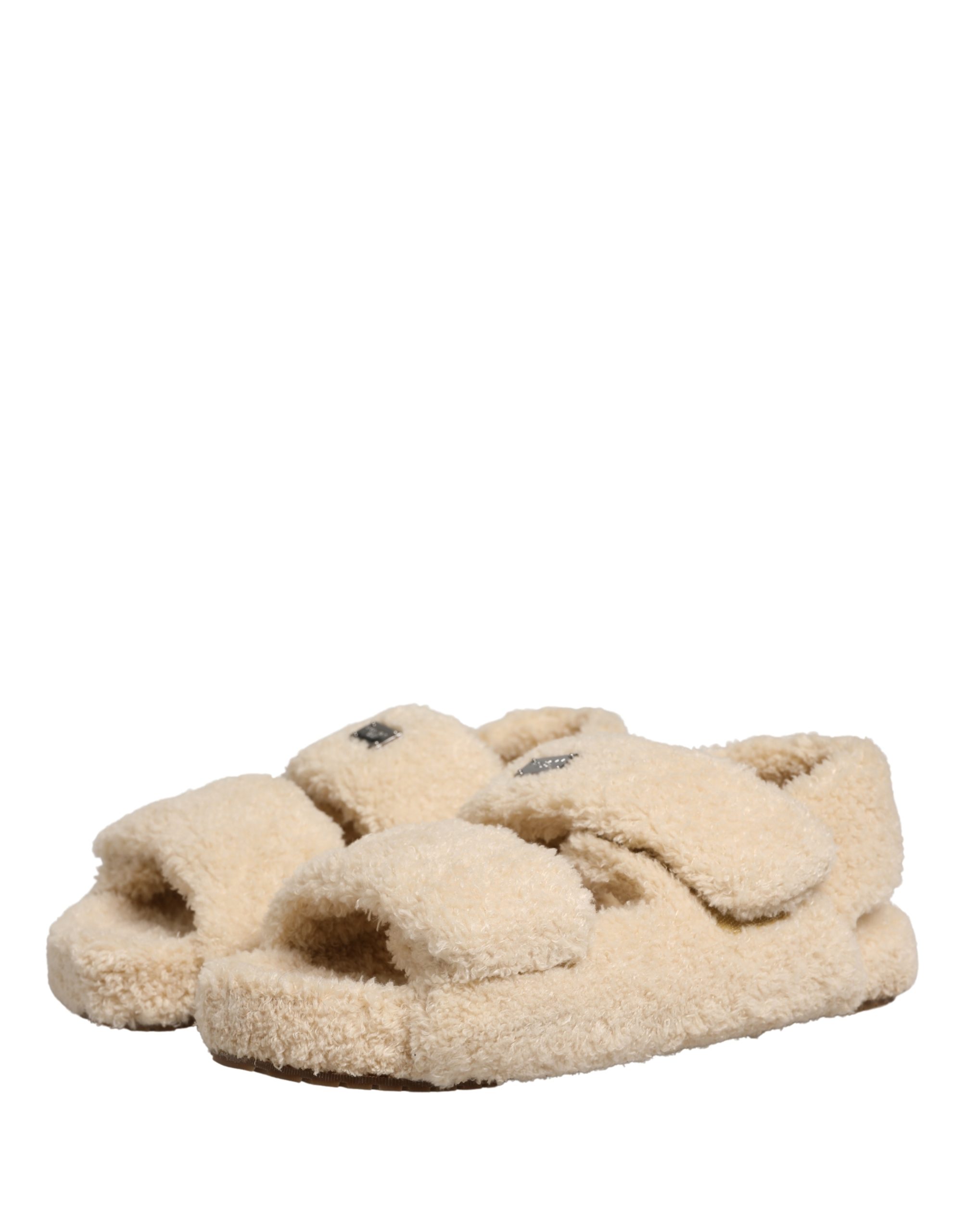 Dolce & Gabbana Beige Faux Fur Slides Men Flats Sandals Shoes - Image 6
