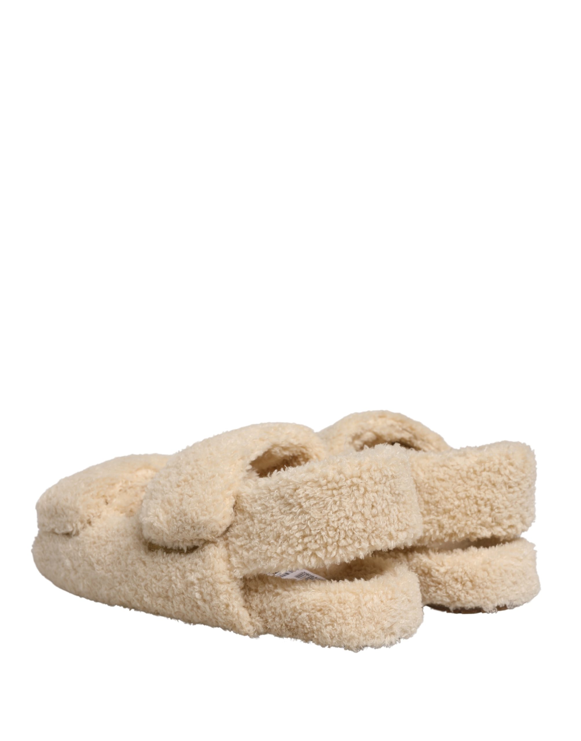 Dolce & Gabbana Beige Faux Fur Slides Men Flats Sandals Shoes - Image 7