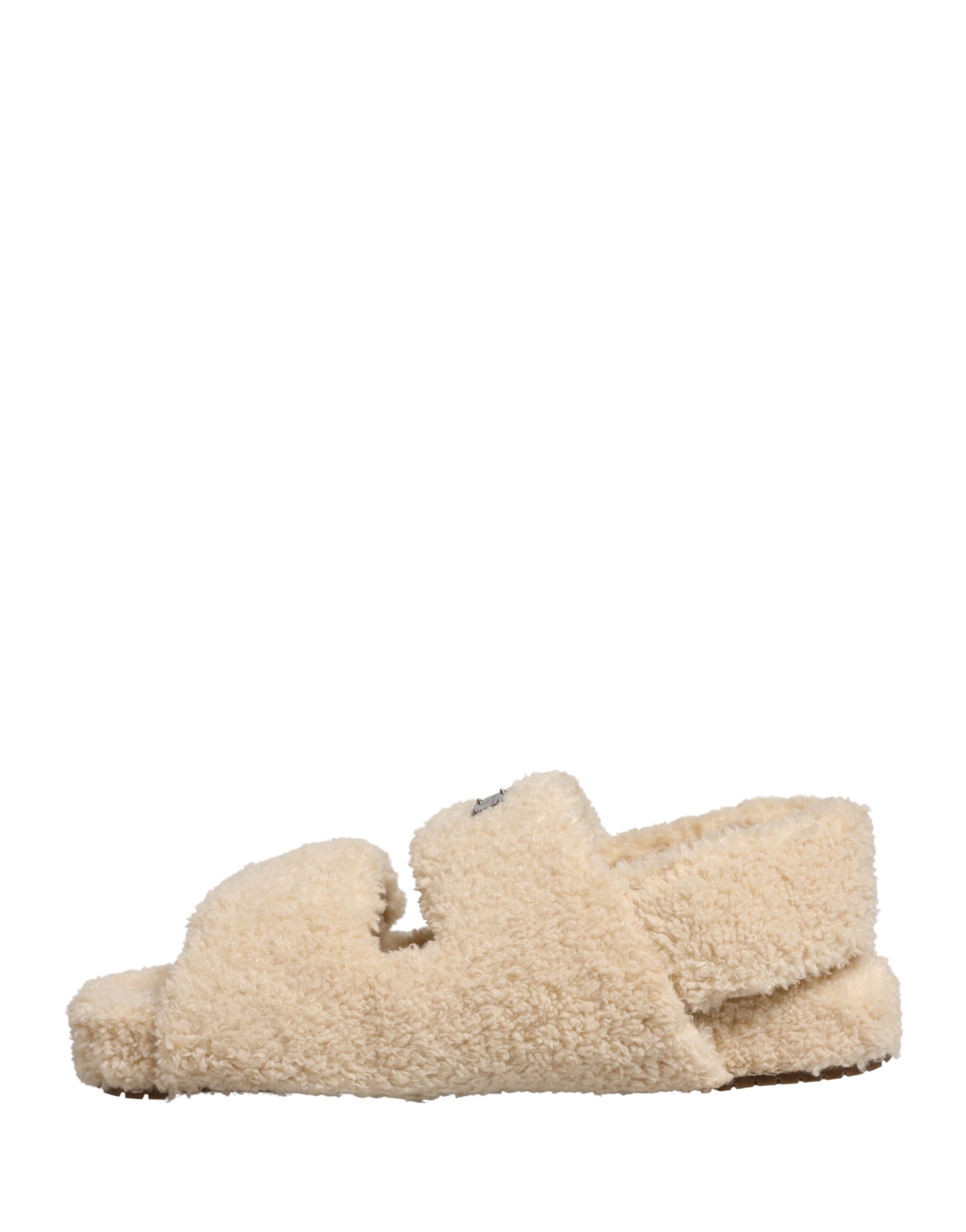 Dolce & Gabbana Beige Faux Fur Slides Men Flats Sandals Shoes - Image 8