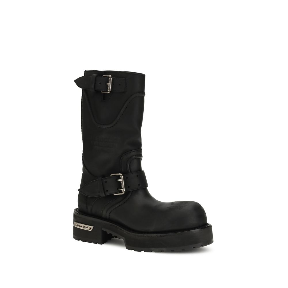 Balenciaga Black Calf Leather Bos Taurus Lace-Up Boots - Image 2