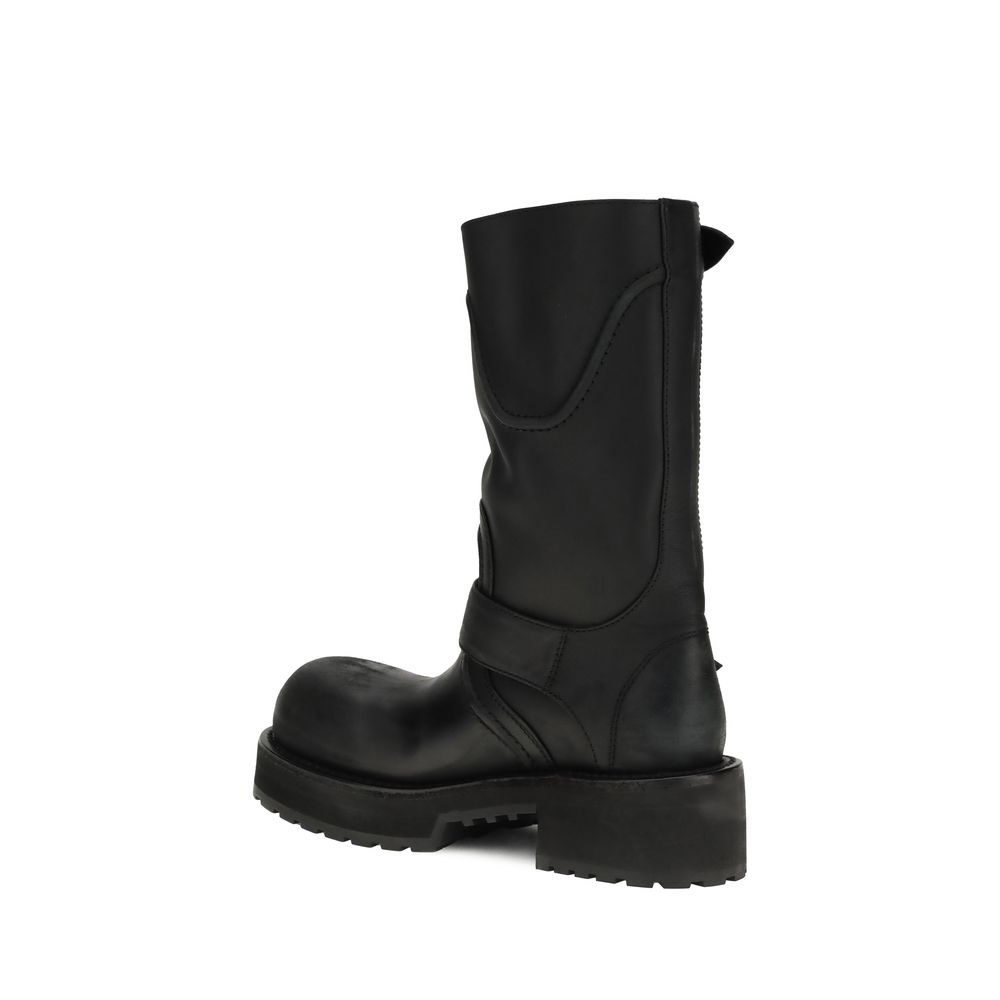 Balenciaga Black Calf Leather Bos Taurus Lace-Up Boots - Image 3