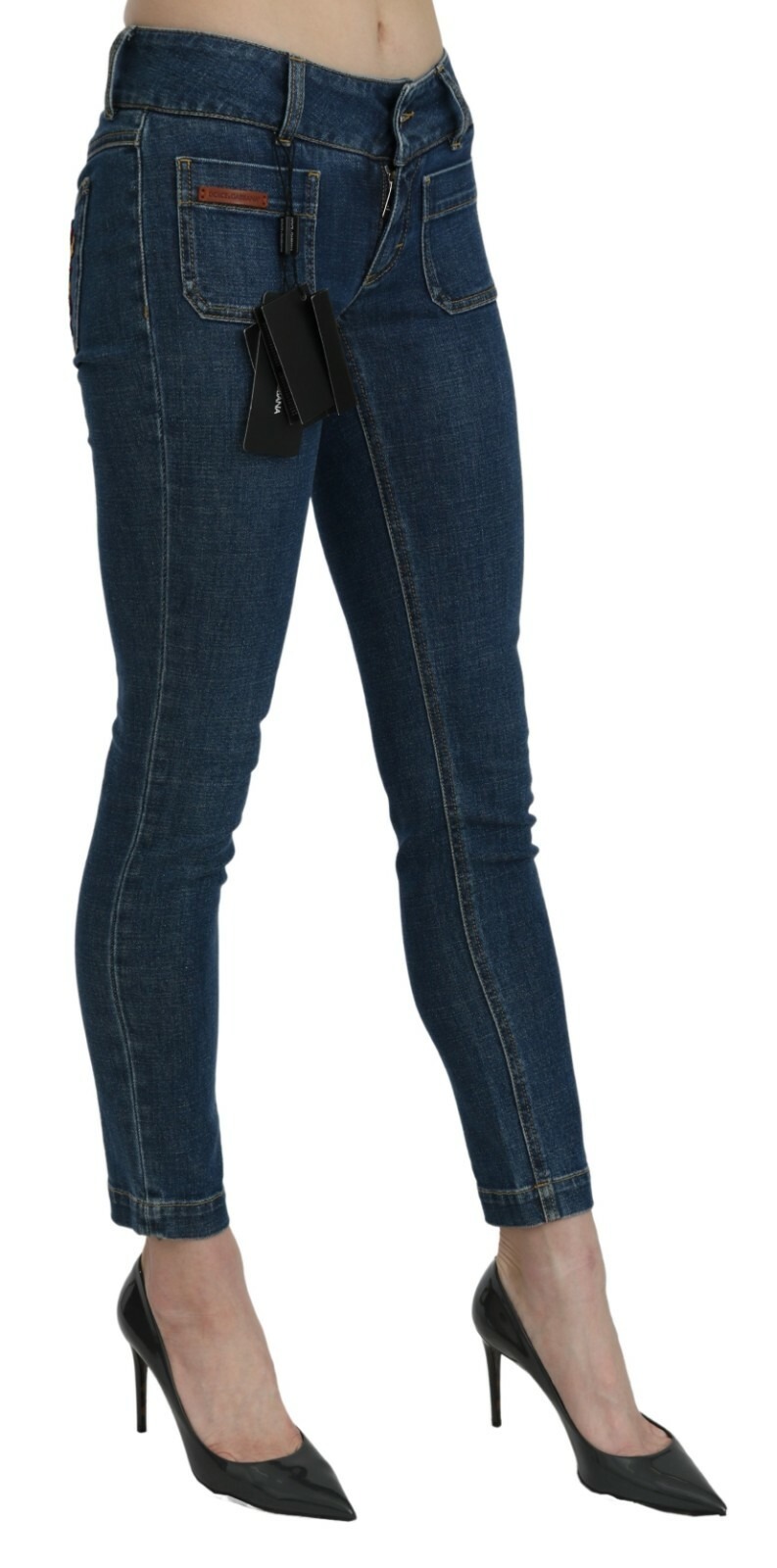 Dolce & Gabbana Blue Slim Fit Cropped Mid Waist Denim Jeans - Image 3