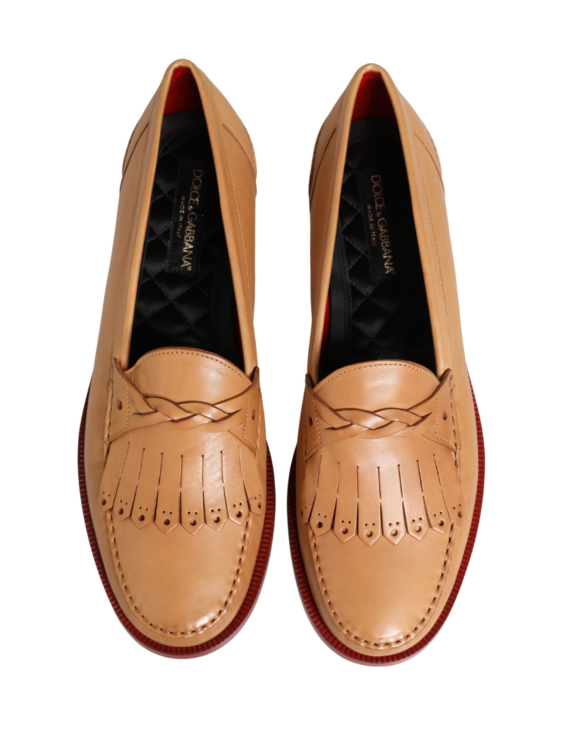 Dolce & Gabbana Beige Tassel Leather Men Slip On Loafers Shoes - Image 4
