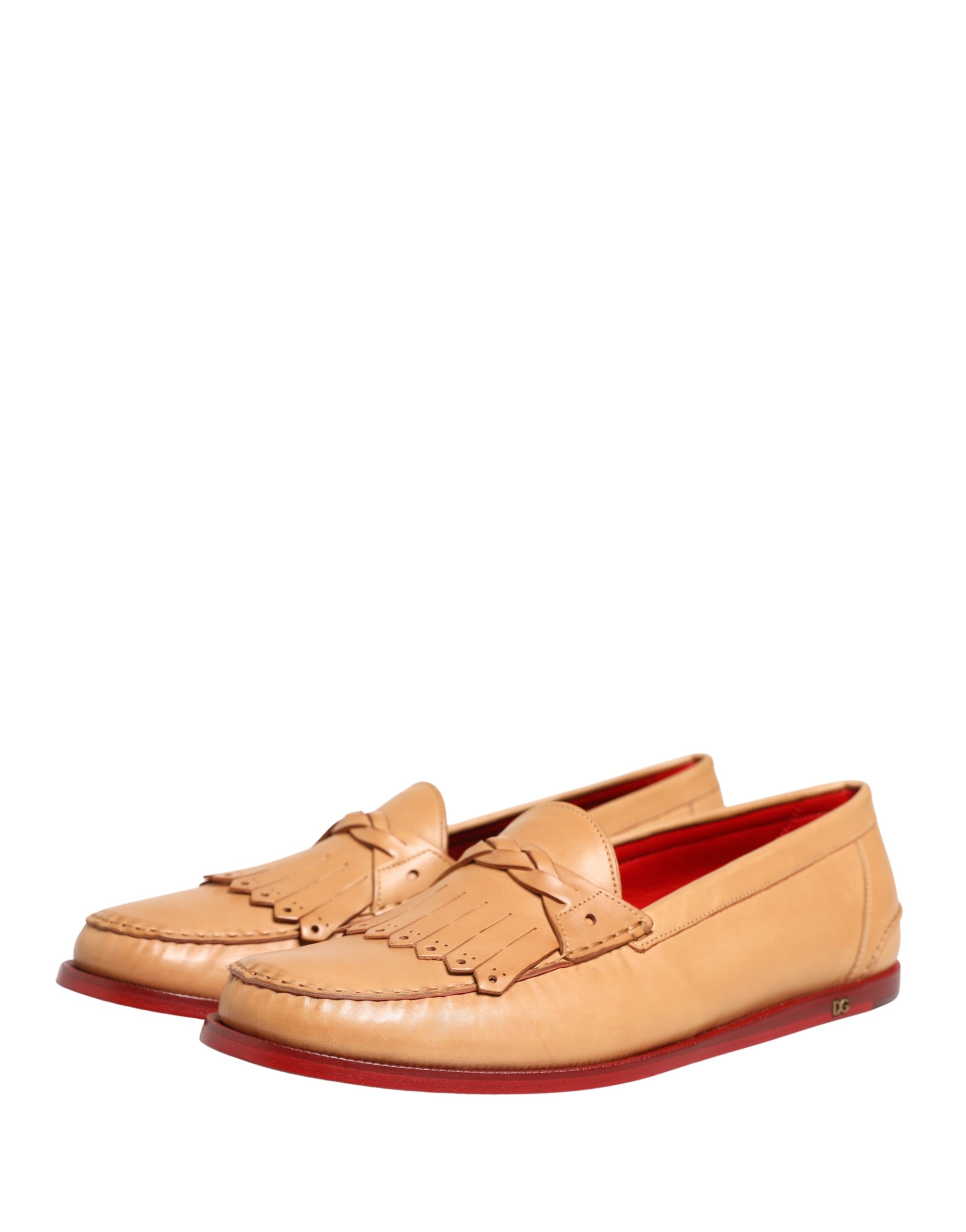 Dolce & Gabbana Beige Tassel Leather Men Slip On Loafers Shoes - Image 5