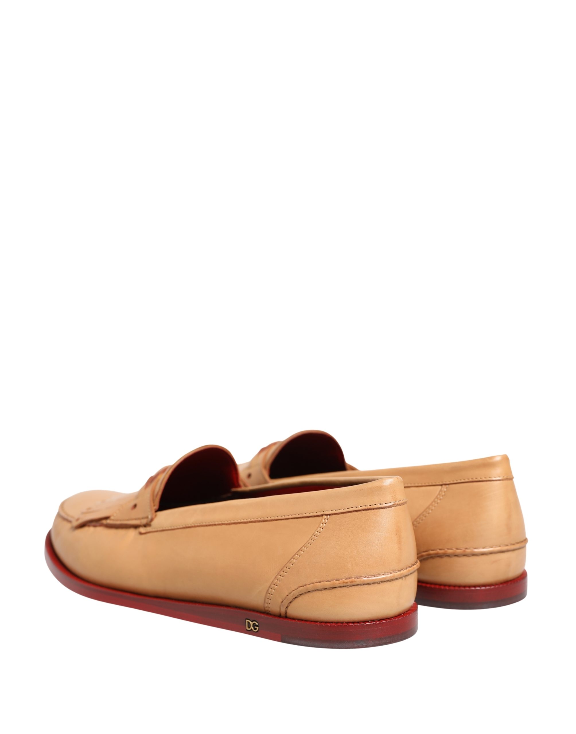 Dolce & Gabbana Beige Tassel Leather Men Slip On Loafers Shoes - Image 6