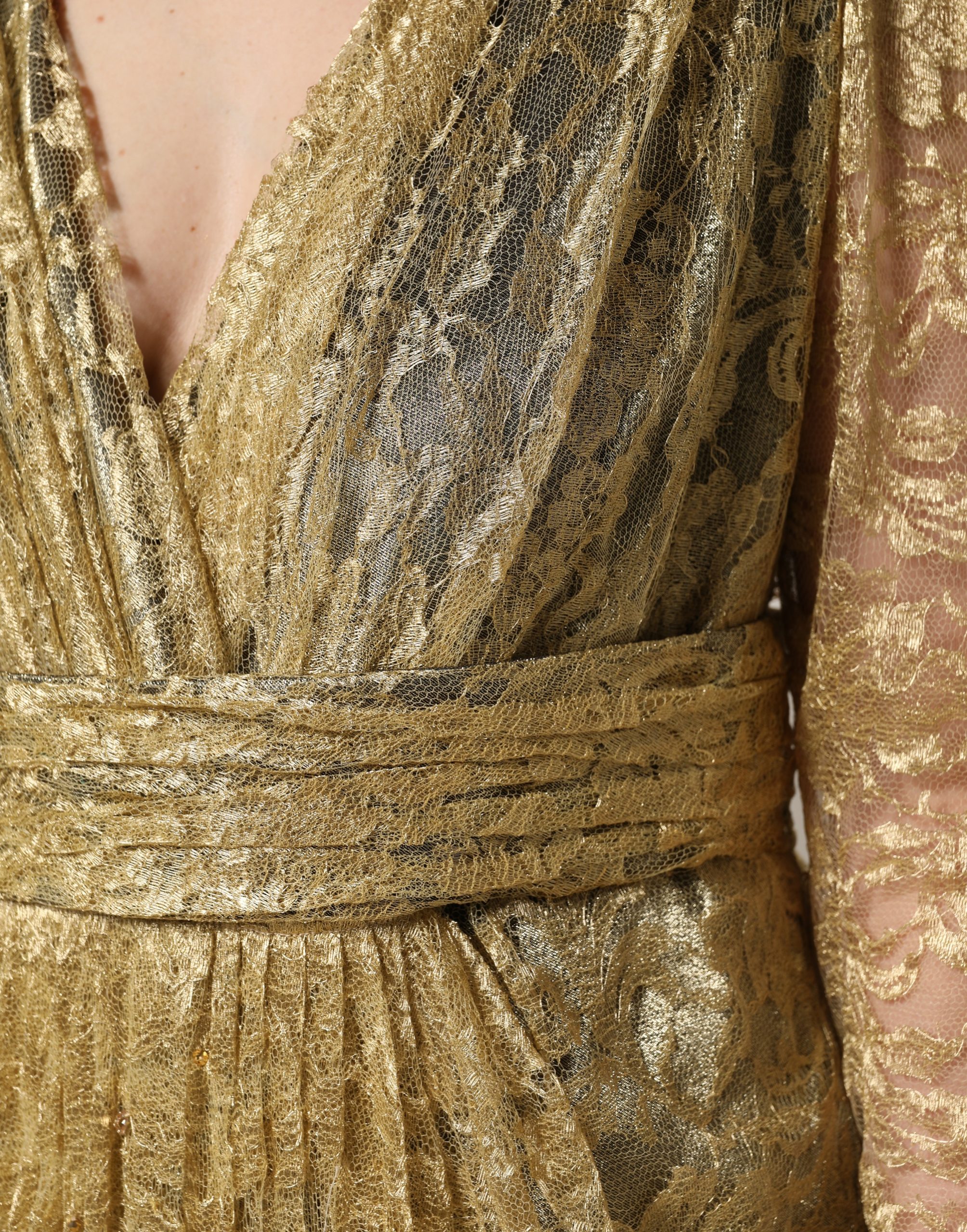 Dolce & Gabbana Gold Sheer Lace Crystal Embellished Dress - Image 6