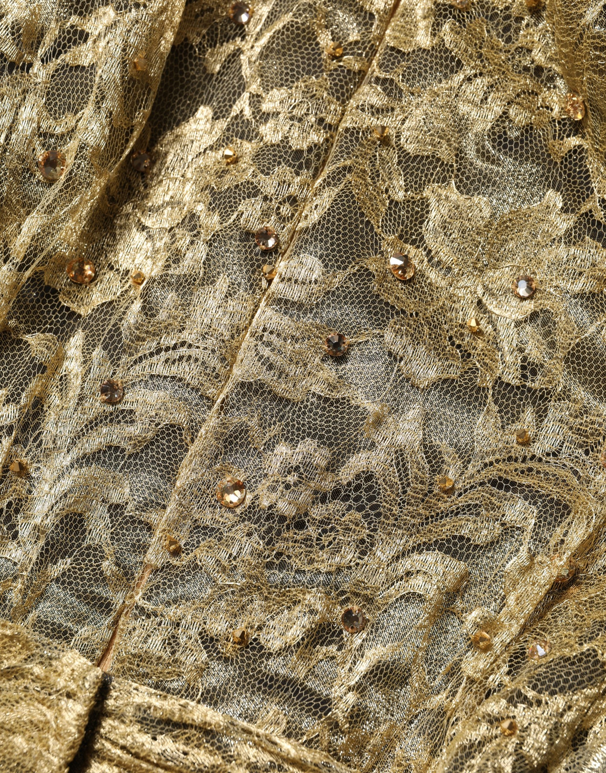Dolce & Gabbana Gold Sheer Lace Crystal Embellished Dress - Image 7