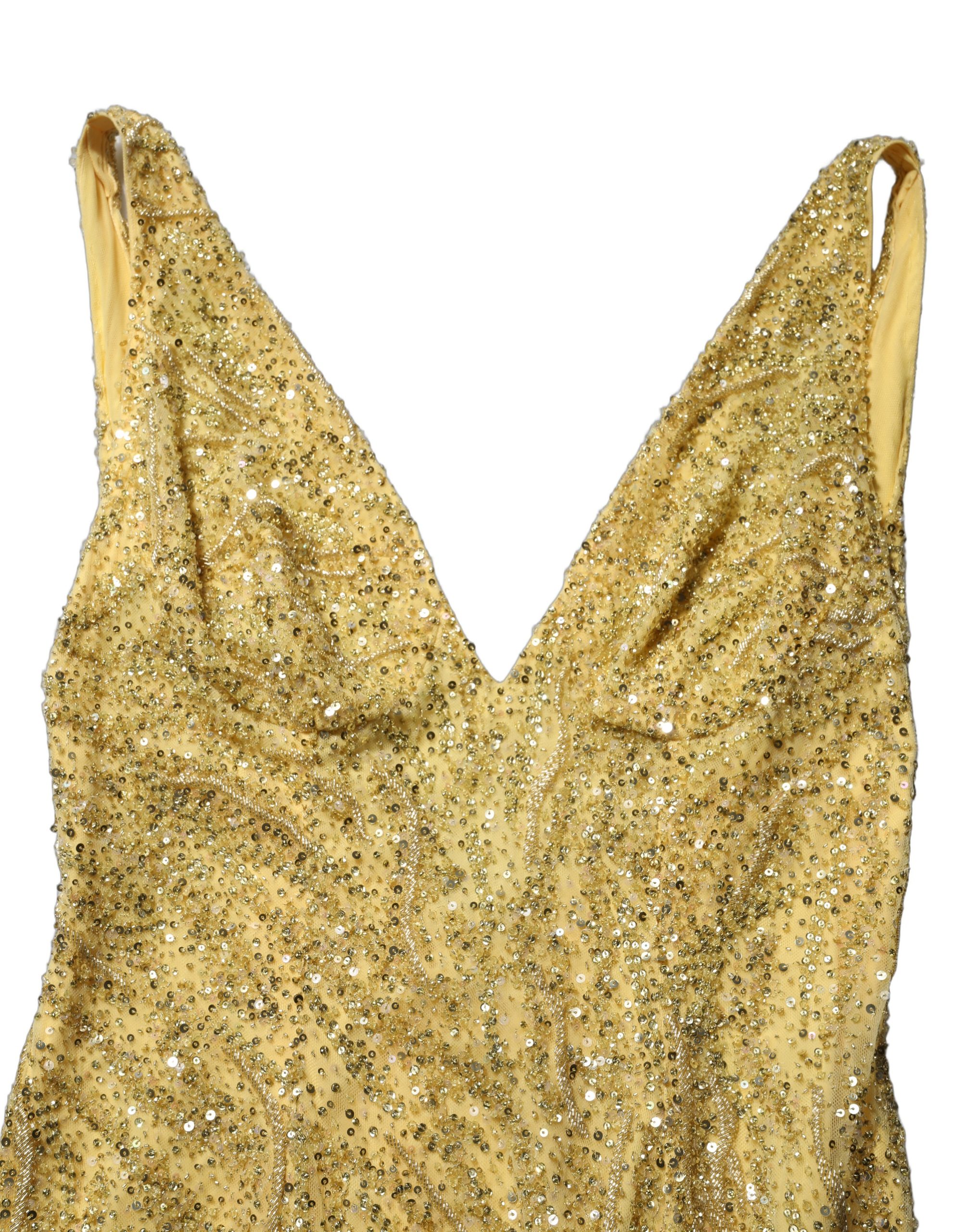 Dolce & Gabbana Gold V-neckline Mermaid Sequinned Gown Dress - Image 7