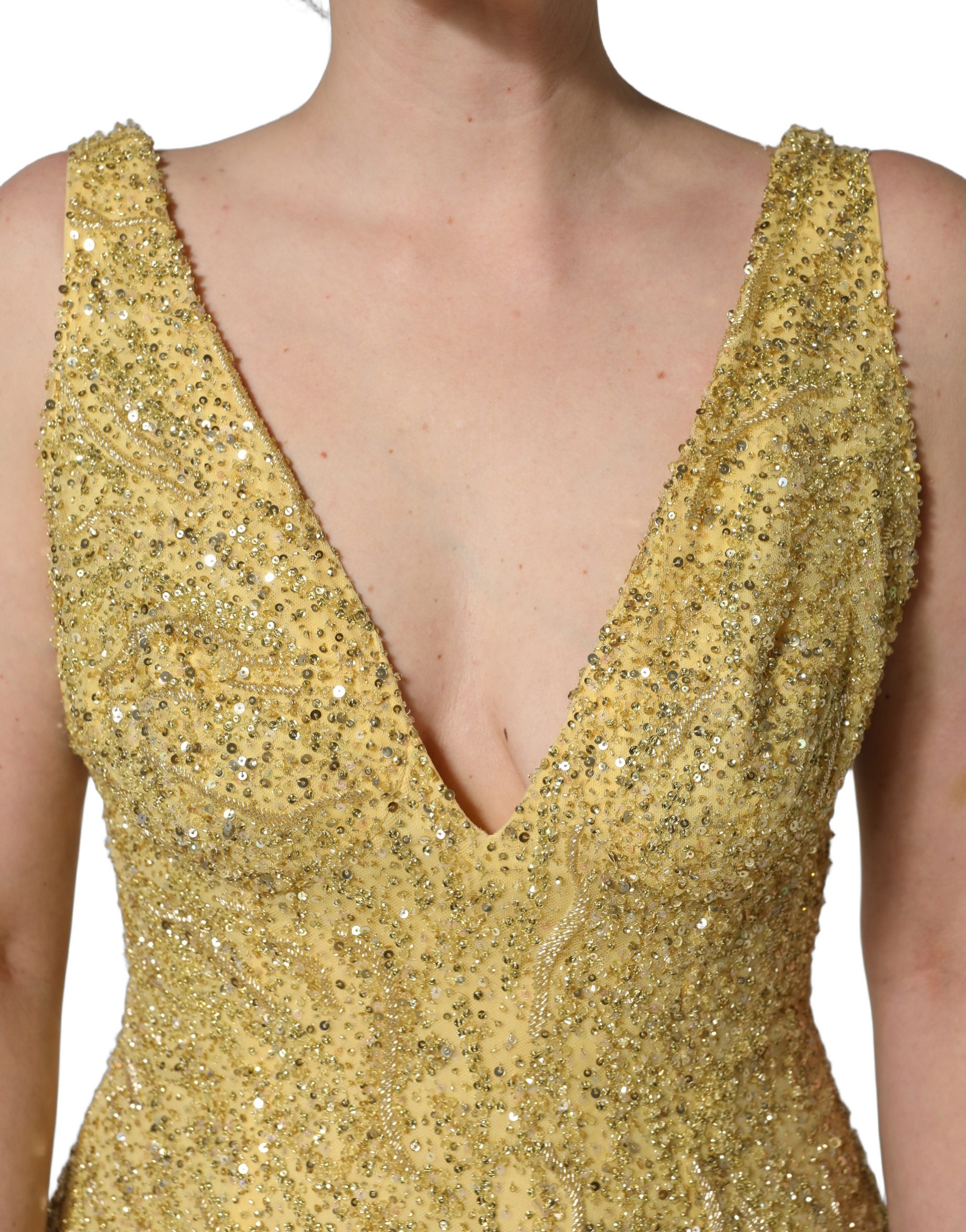 Dolce & Gabbana Gold V-neckline Mermaid Sequinned Gown Dress - Image 5