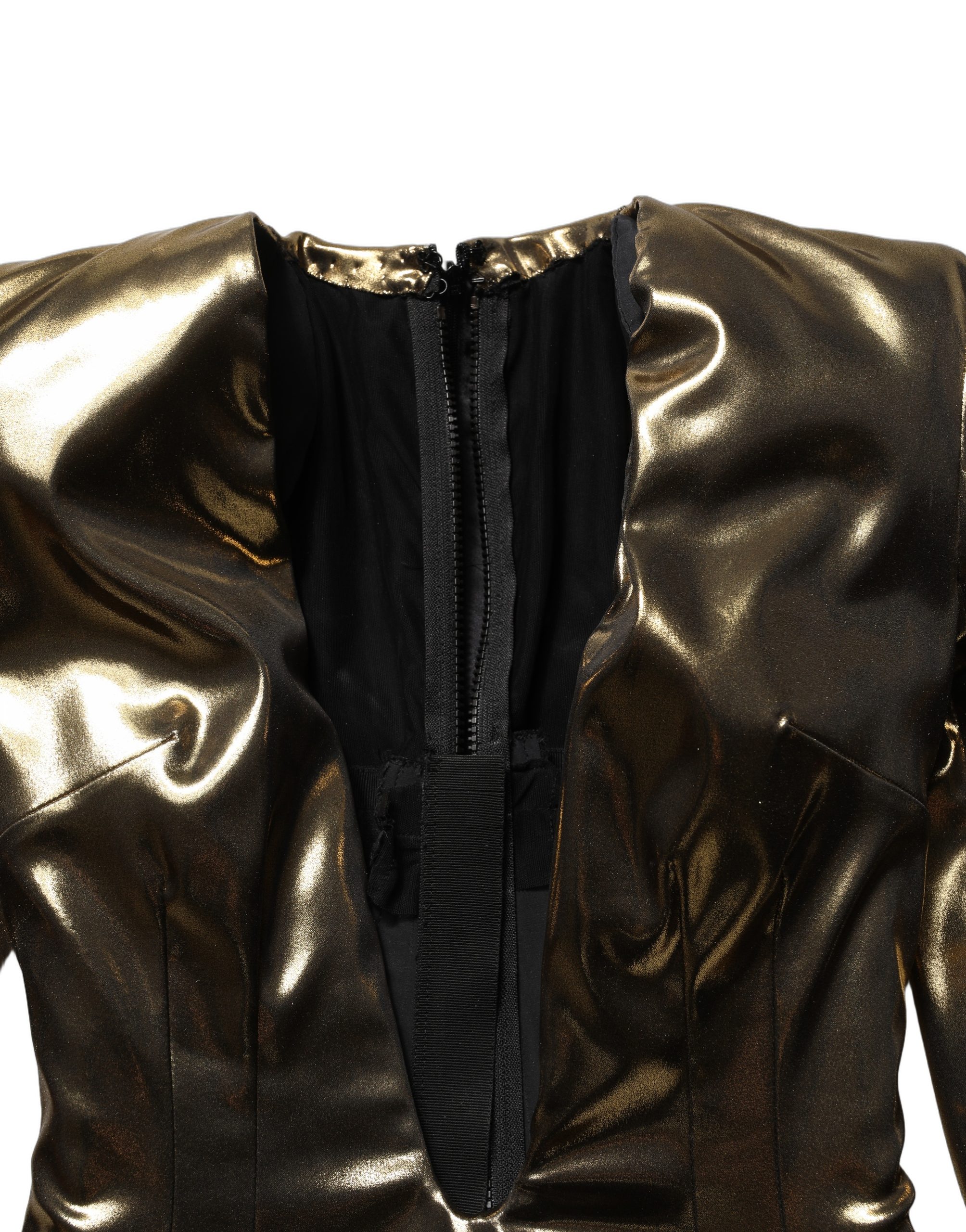 Dolce & Gabbana Gold Plunging Neckline Sheath Mini Dress - Image 6