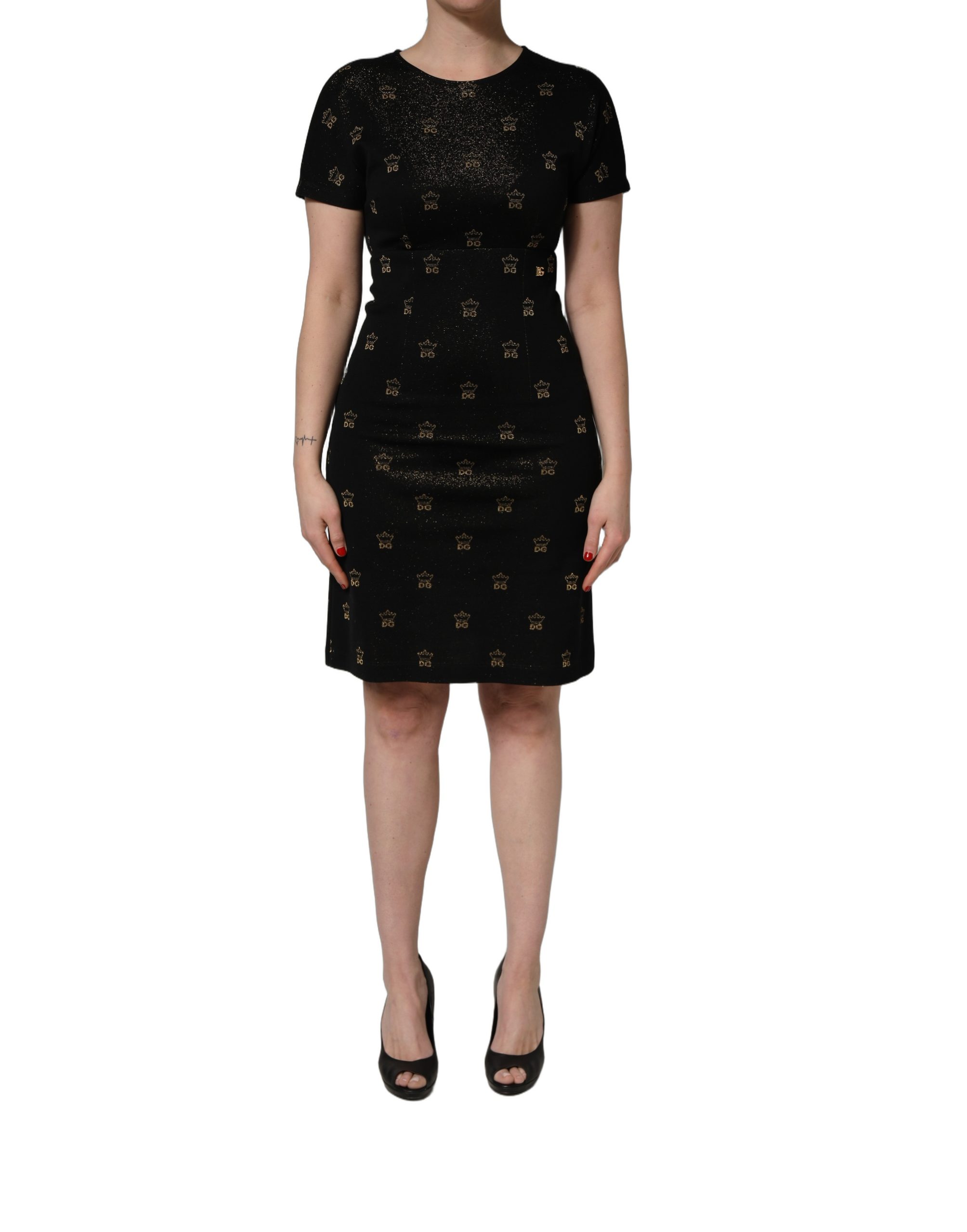 Dolce & Gabbana Black DG Crown Short-Sleeve Sheath Dress - Image 2