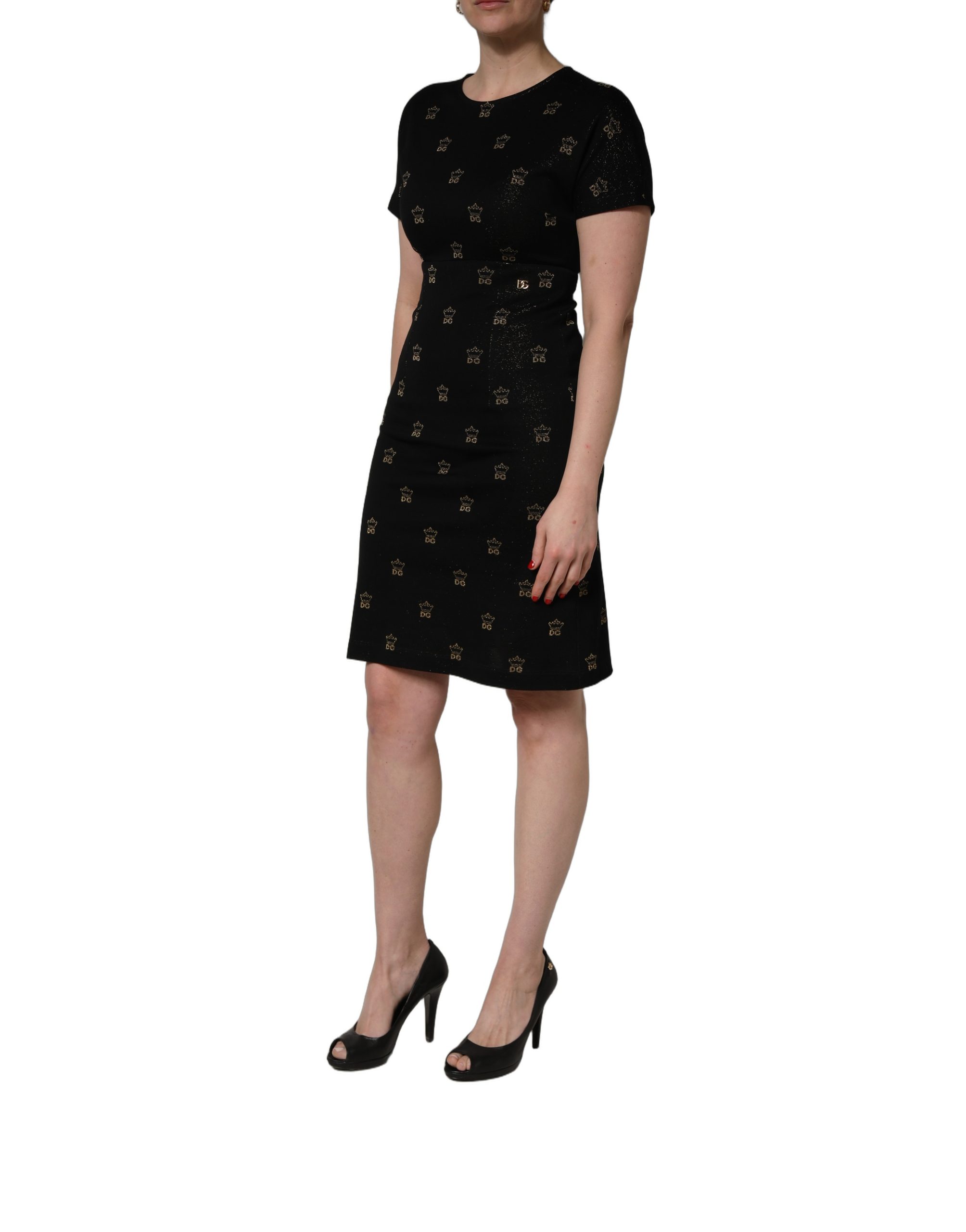 Dolce & Gabbana Black DG Crown Short-Sleeve Sheath Dress - Image 3