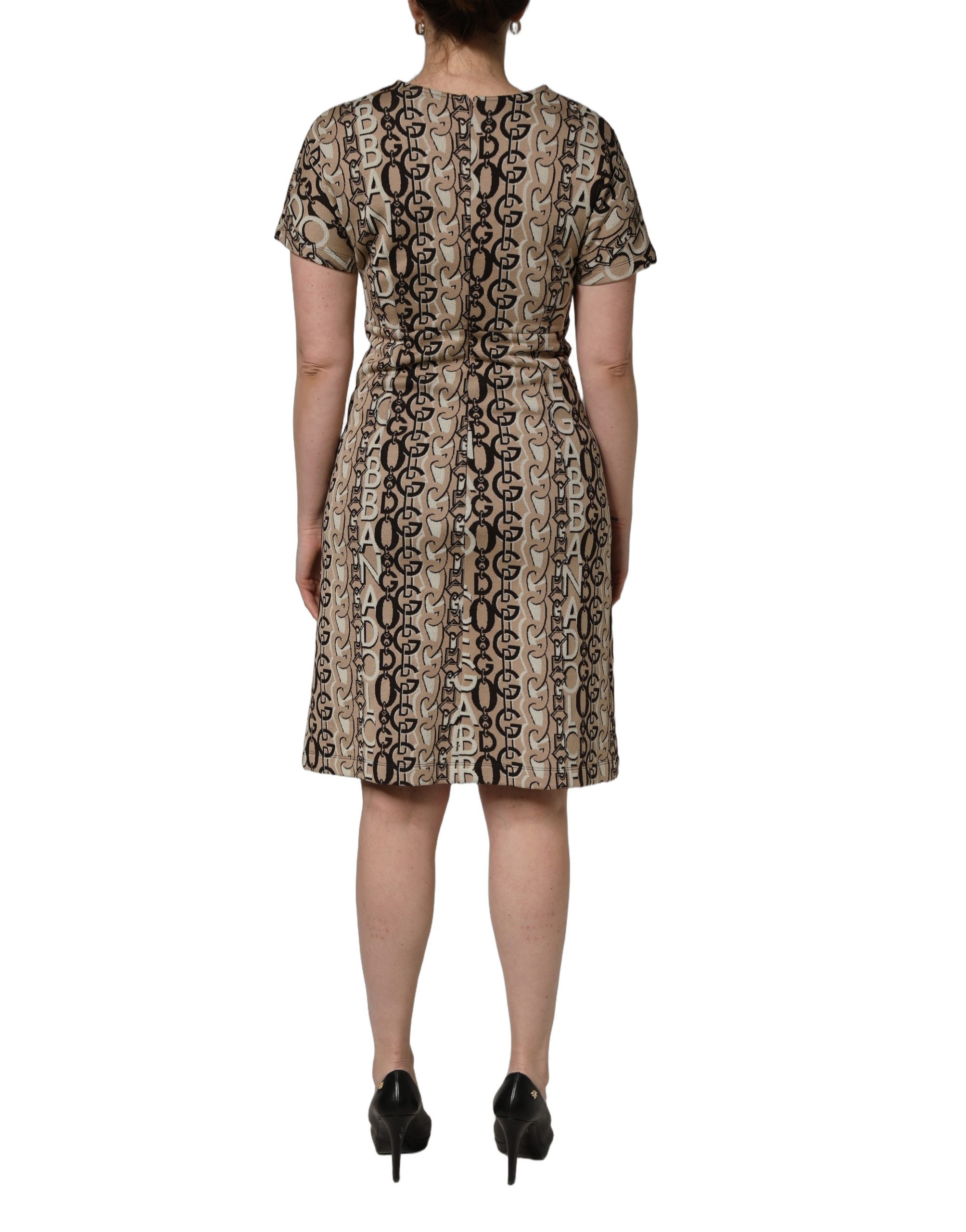 Dolce & Gabbana Brown DG Logo Chain Short-Sleeve Sheath Dress - Image 4