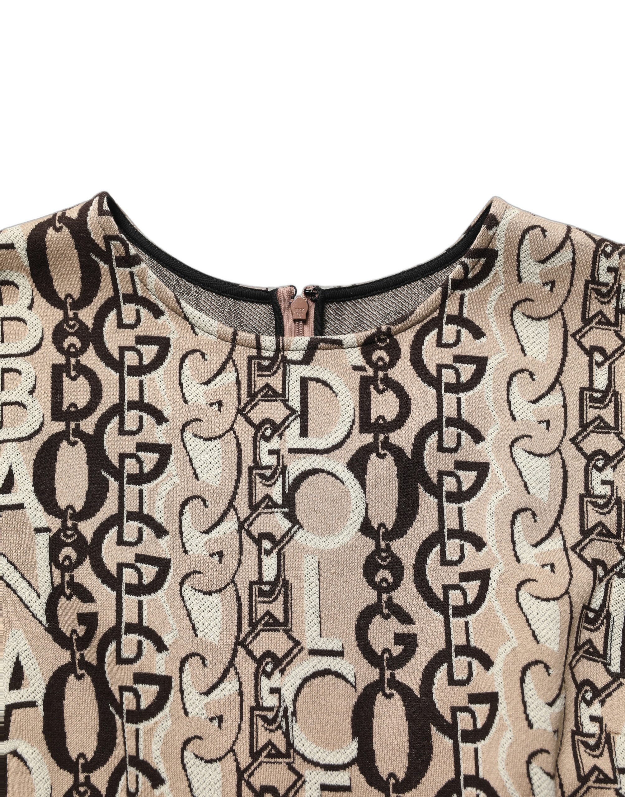 Dolce & Gabbana Brown DG Logo Chain Short-Sleeve Sheath Dress - Image 7