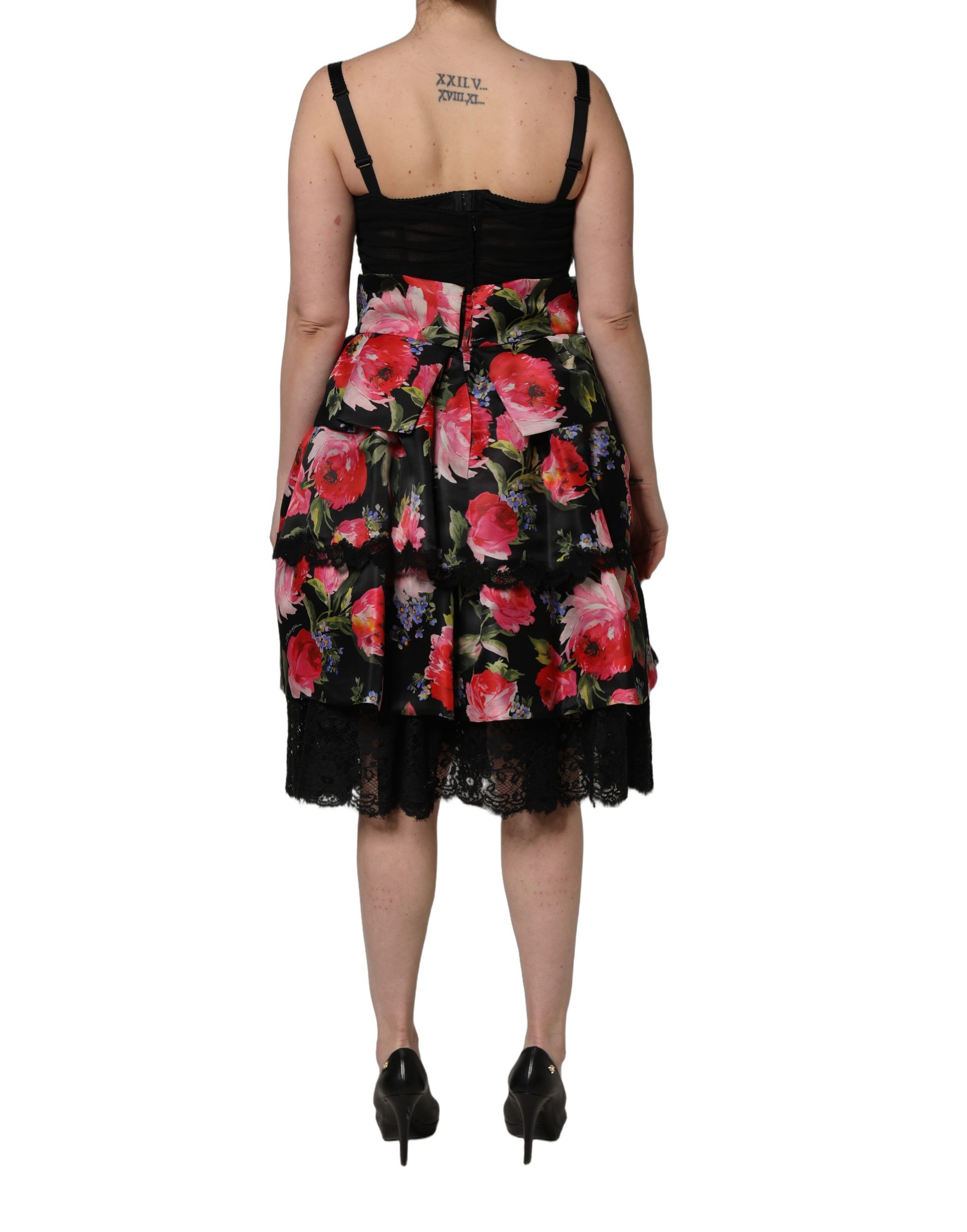 Dolce & Gabbana Black Sleeveless Bustier Floral Print Tiered Dress - Image 4