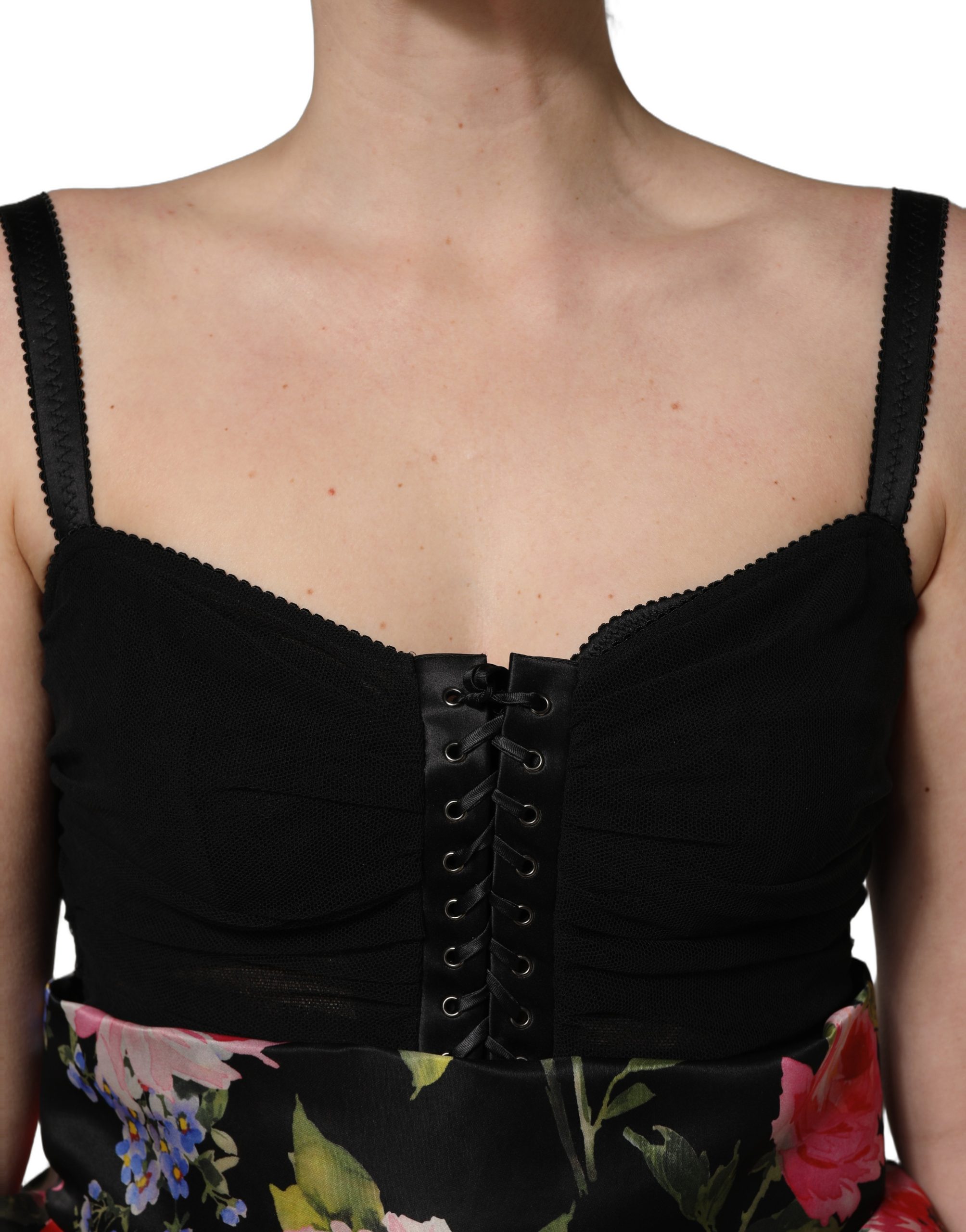 Dolce & Gabbana Black Sleeveless Bustier Floral Print Tiered Dress - Image 5