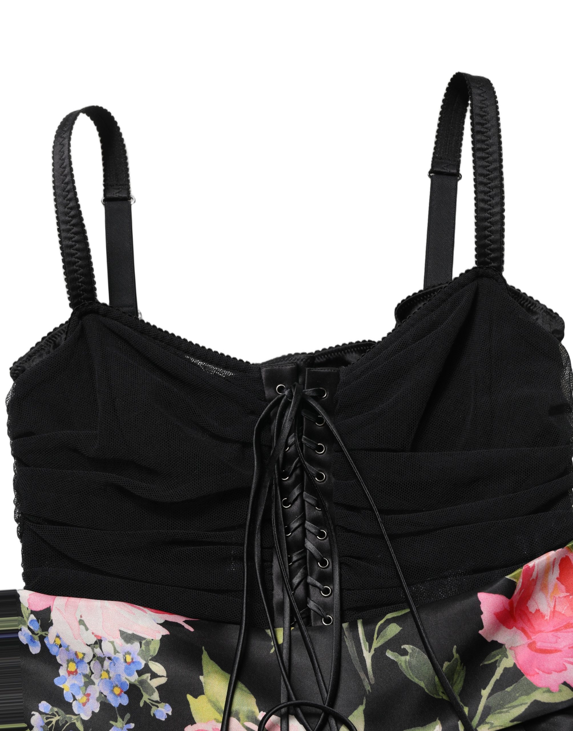 Dolce & Gabbana Black Sleeveless Bustier Floral Print Tiered Dress - Image 6