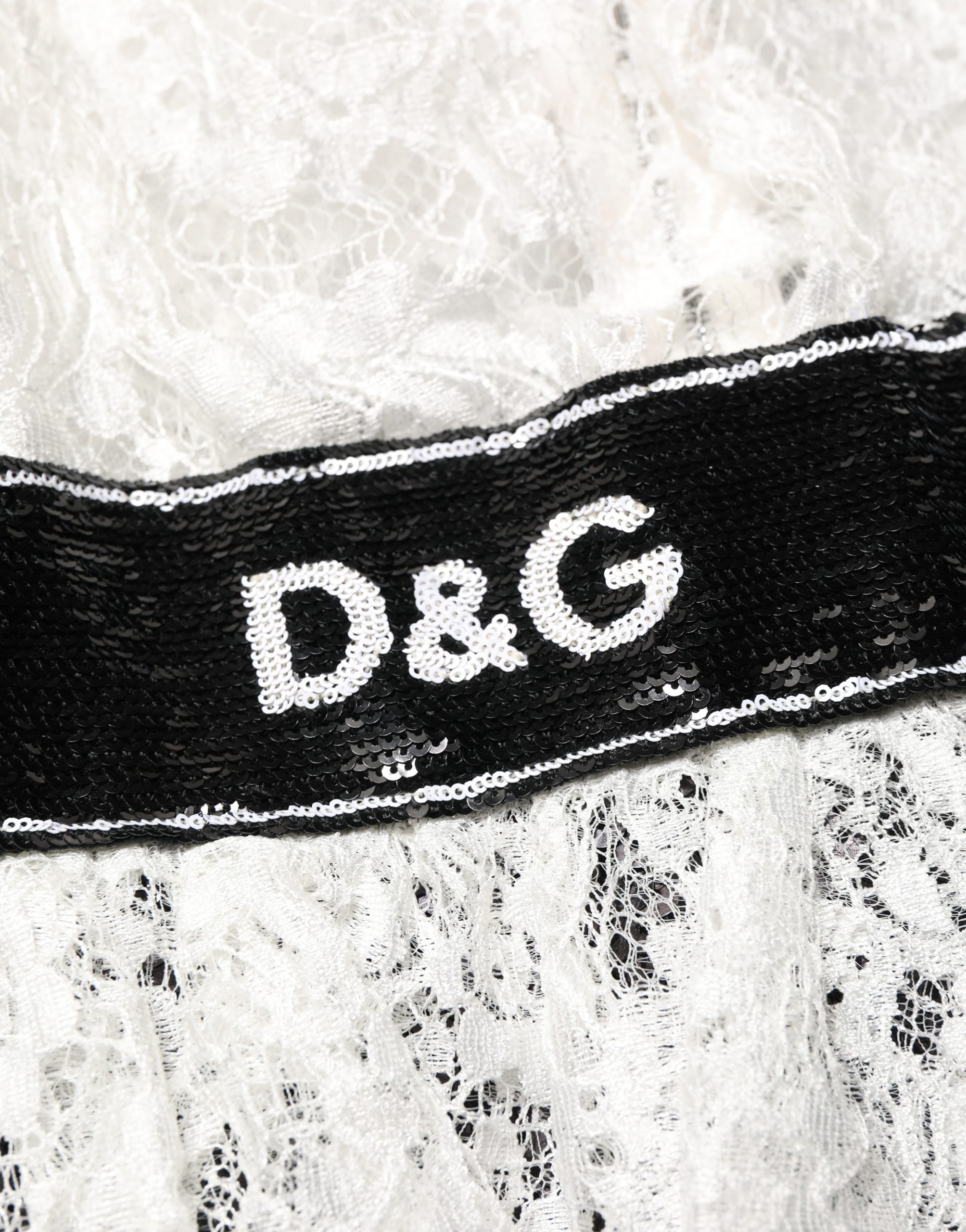 Dolce & Gabbana White Lace Top Embellished Black Skirt Dress - Image 6