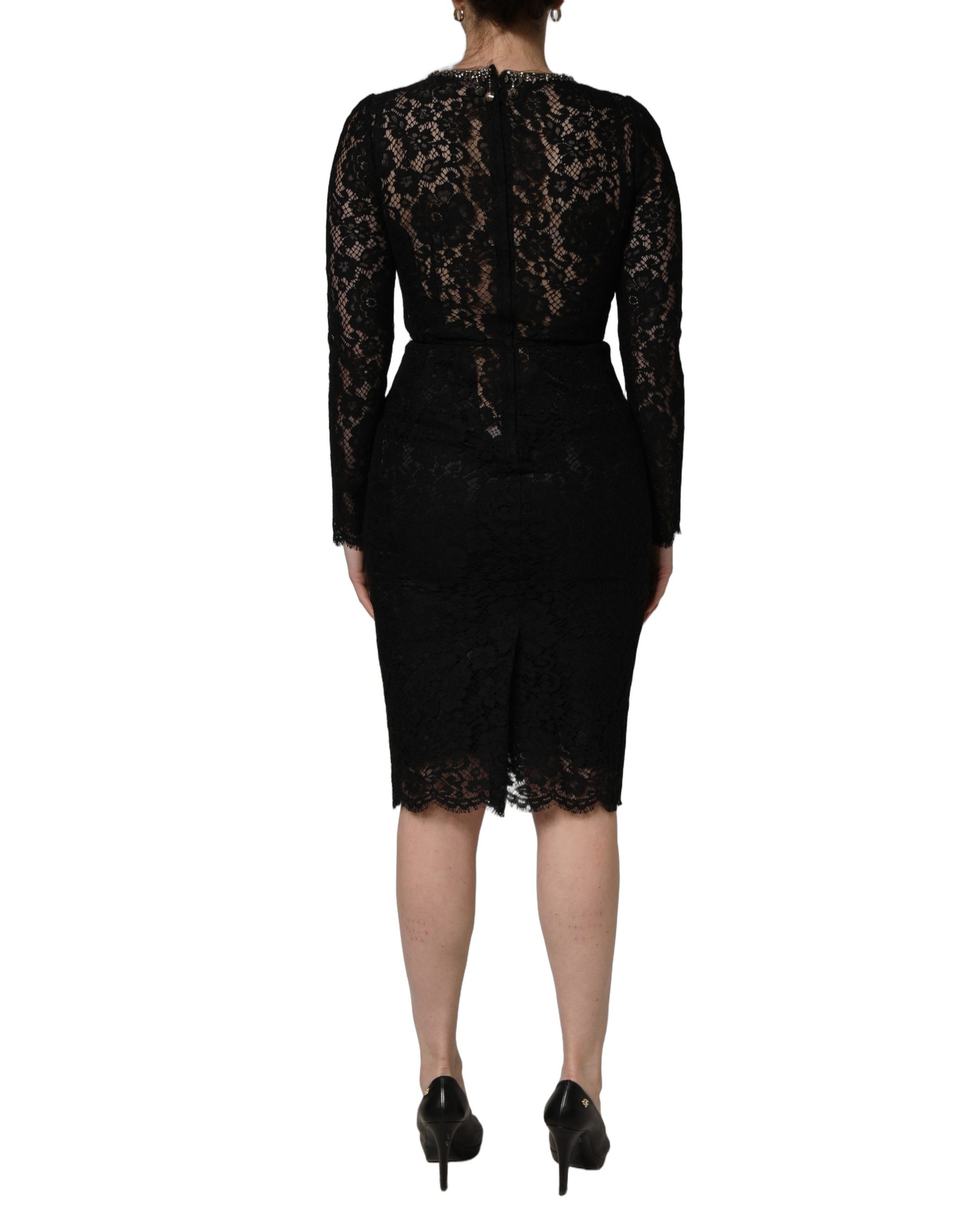 Dolce & Gabbana Black Crystal Embellished Sheath Midi Dress - Image 4