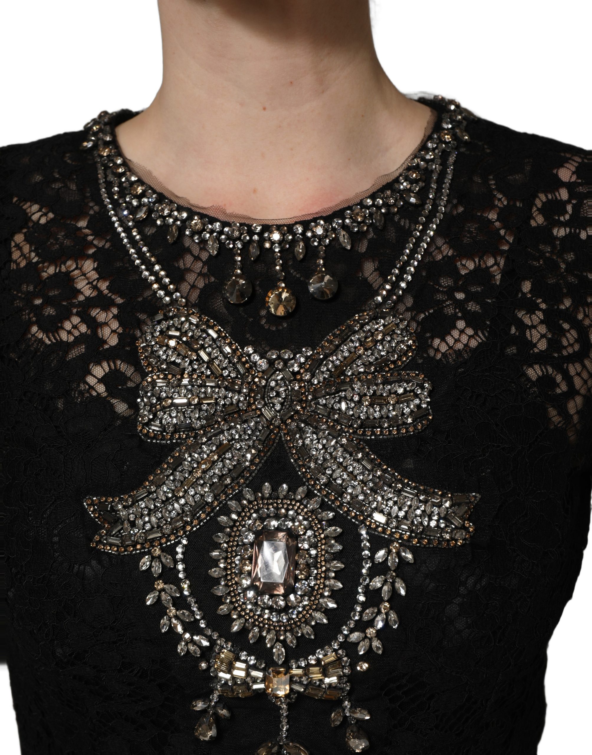 Dolce & Gabbana Black Crystal Embellished Sheath Midi Dress - Image 5