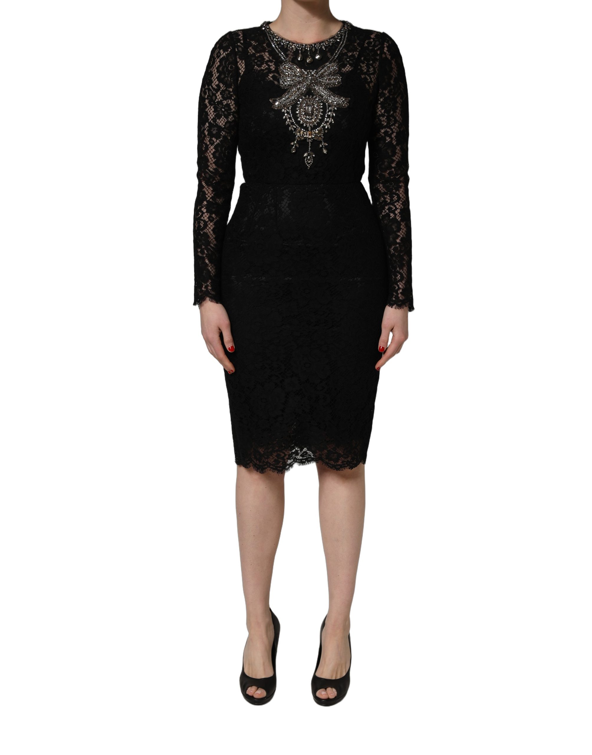 Dolce & Gabbana Black Crystal Embellished Sheath Midi Dress - Image 2
