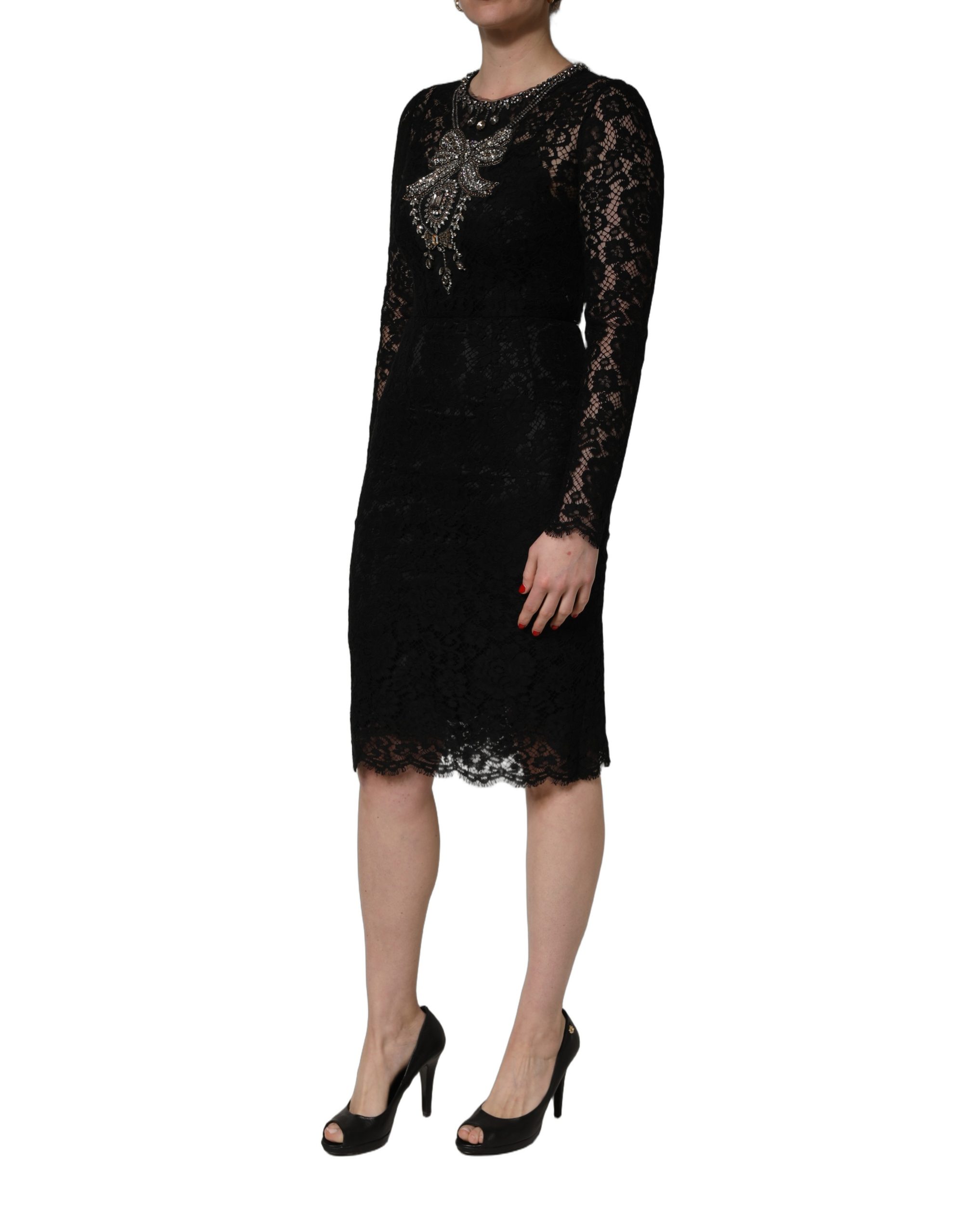 Dolce & Gabbana Black Crystal Embellished Sheath Midi Dress - Image 3