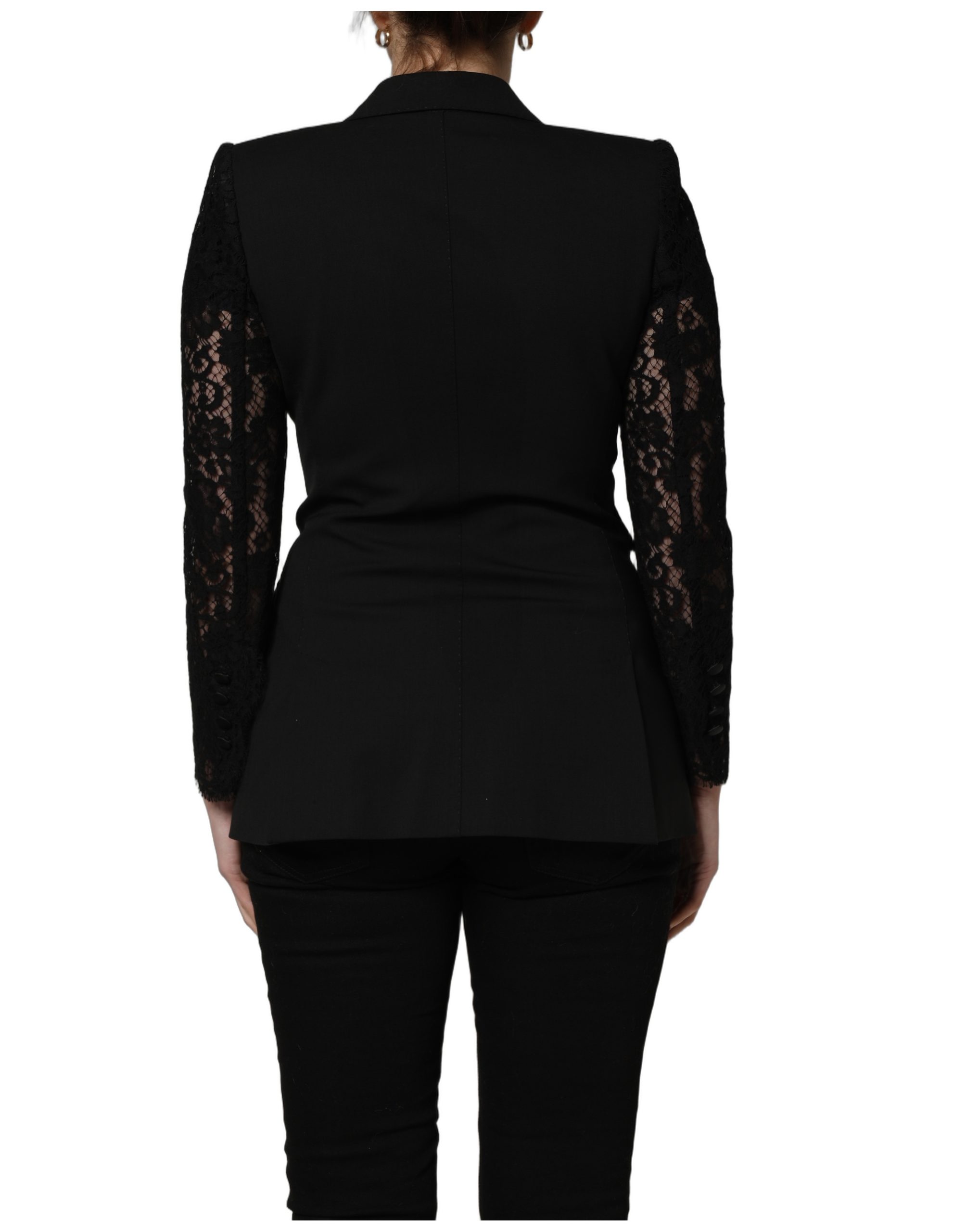 Dolce & Gabbana Black Wool DoubleBreasted Lace Sleeve Jacket - Image 4