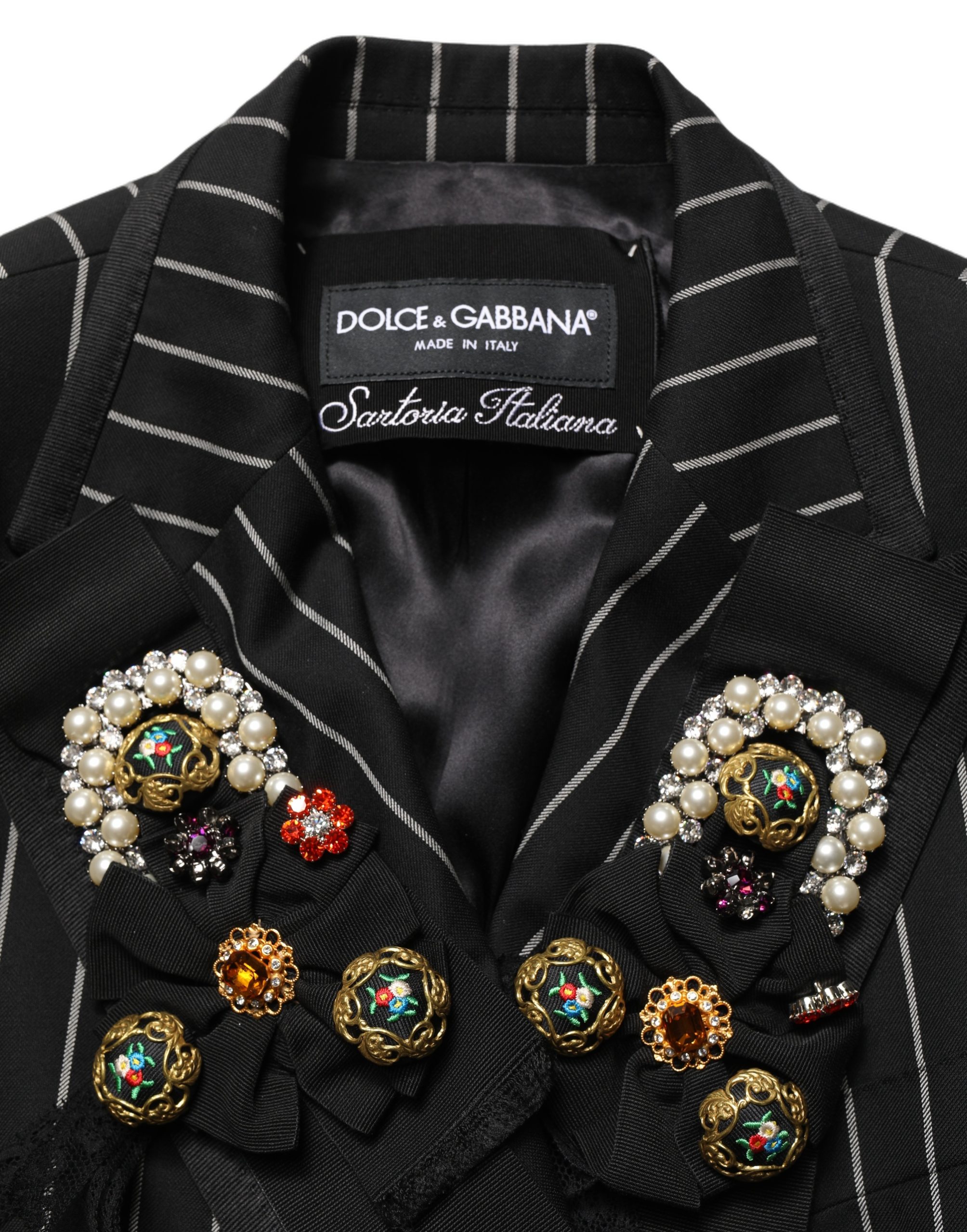 Dolce & Gabbana Black Stripe Double-Breasted Blazer Jacket - Image 6