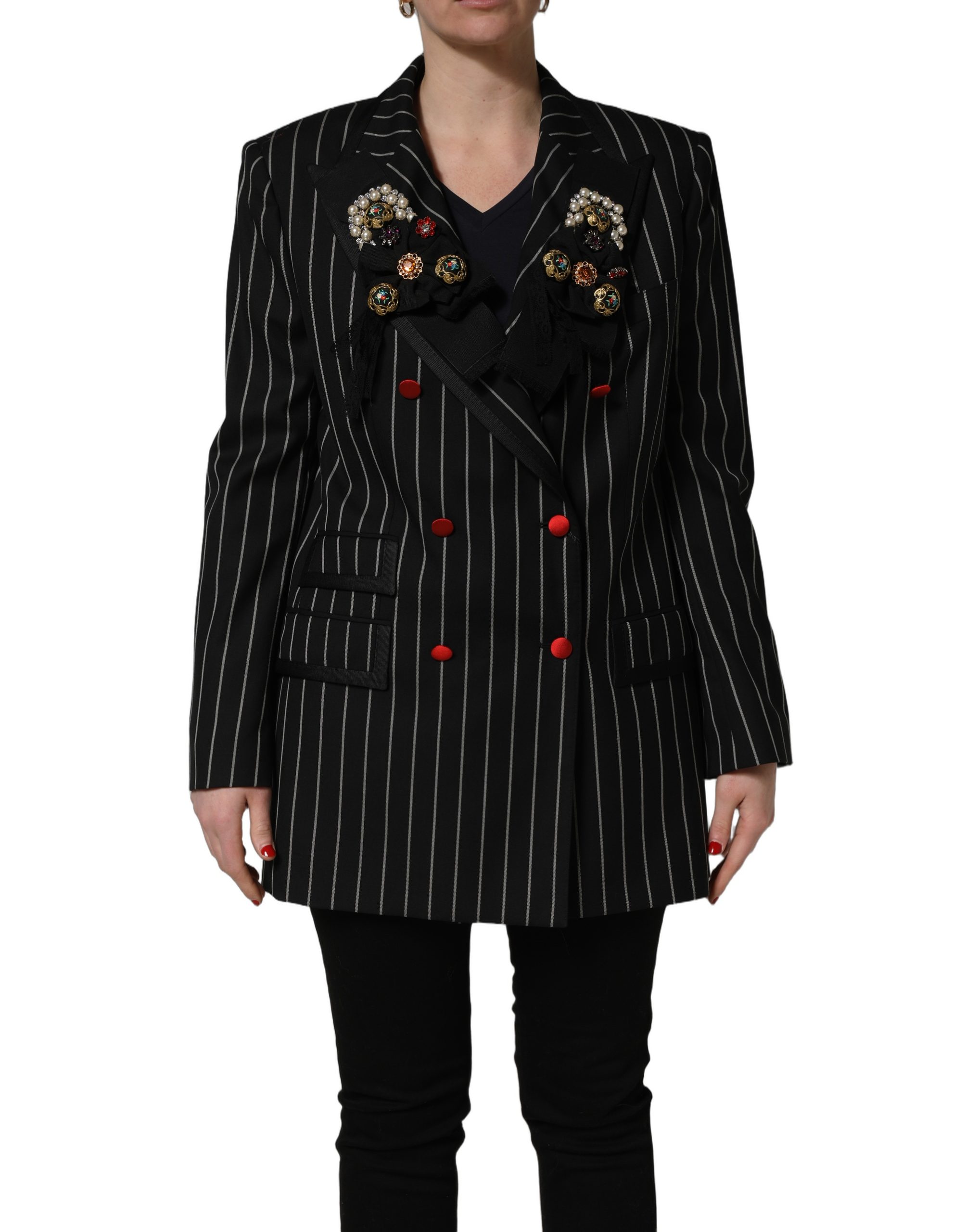 Dolce & Gabbana Black Stripe Double-Breasted Blazer Jacket - Image 2