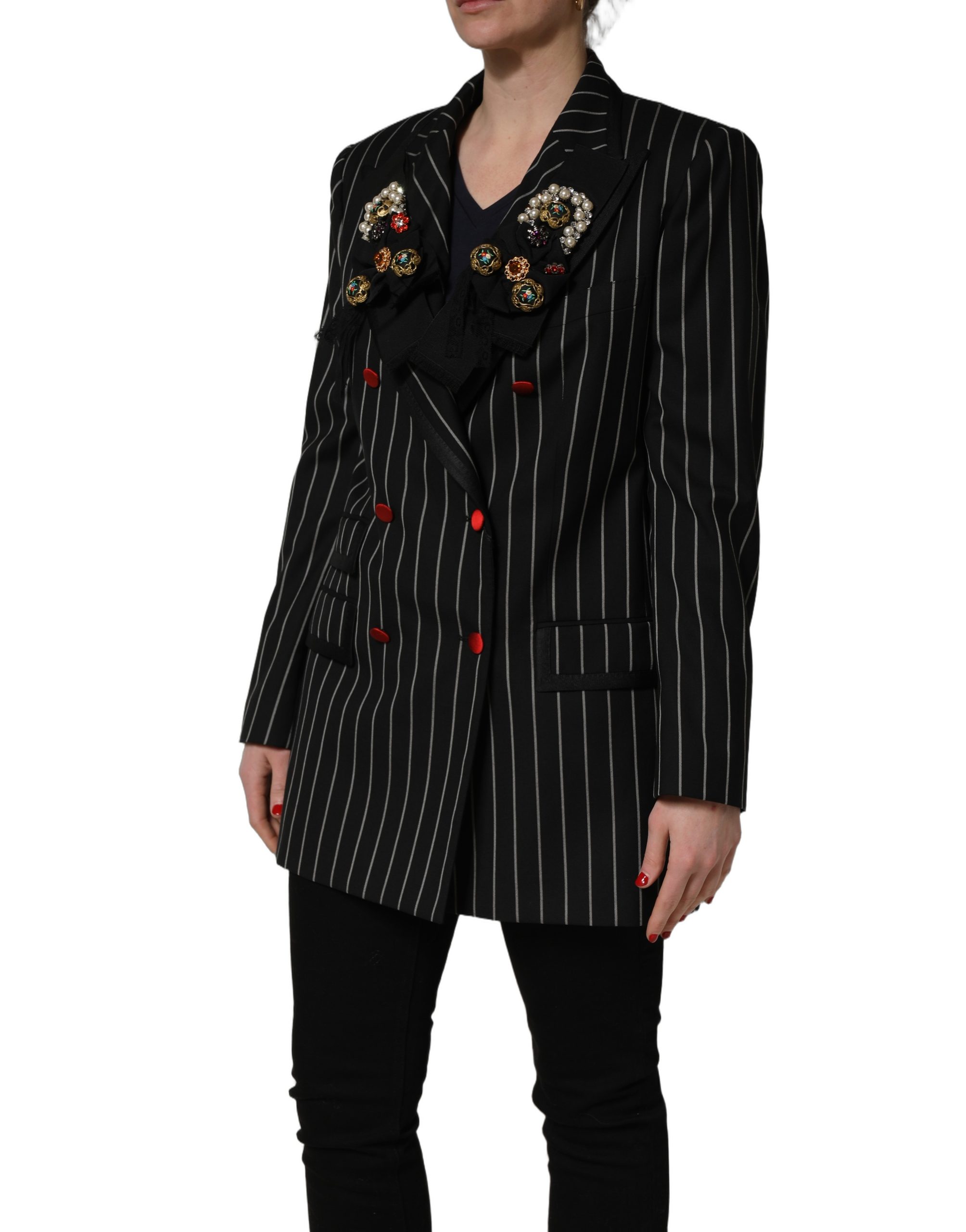 Dolce & Gabbana Black Stripe Double-Breasted Blazer Jacket - Image 3