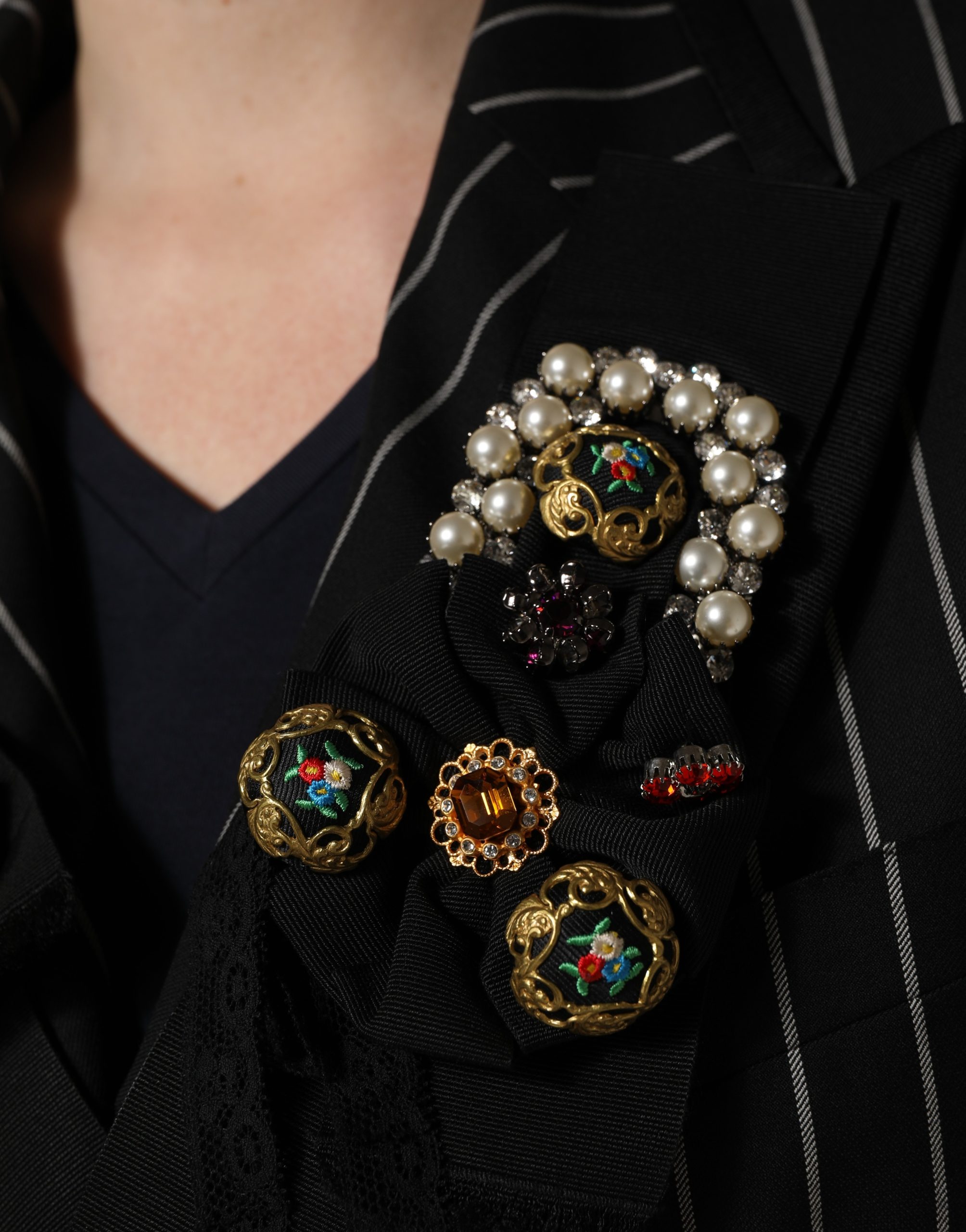 Dolce & Gabbana Black Stripe Double-Breasted Blazer Jacket - Image 8