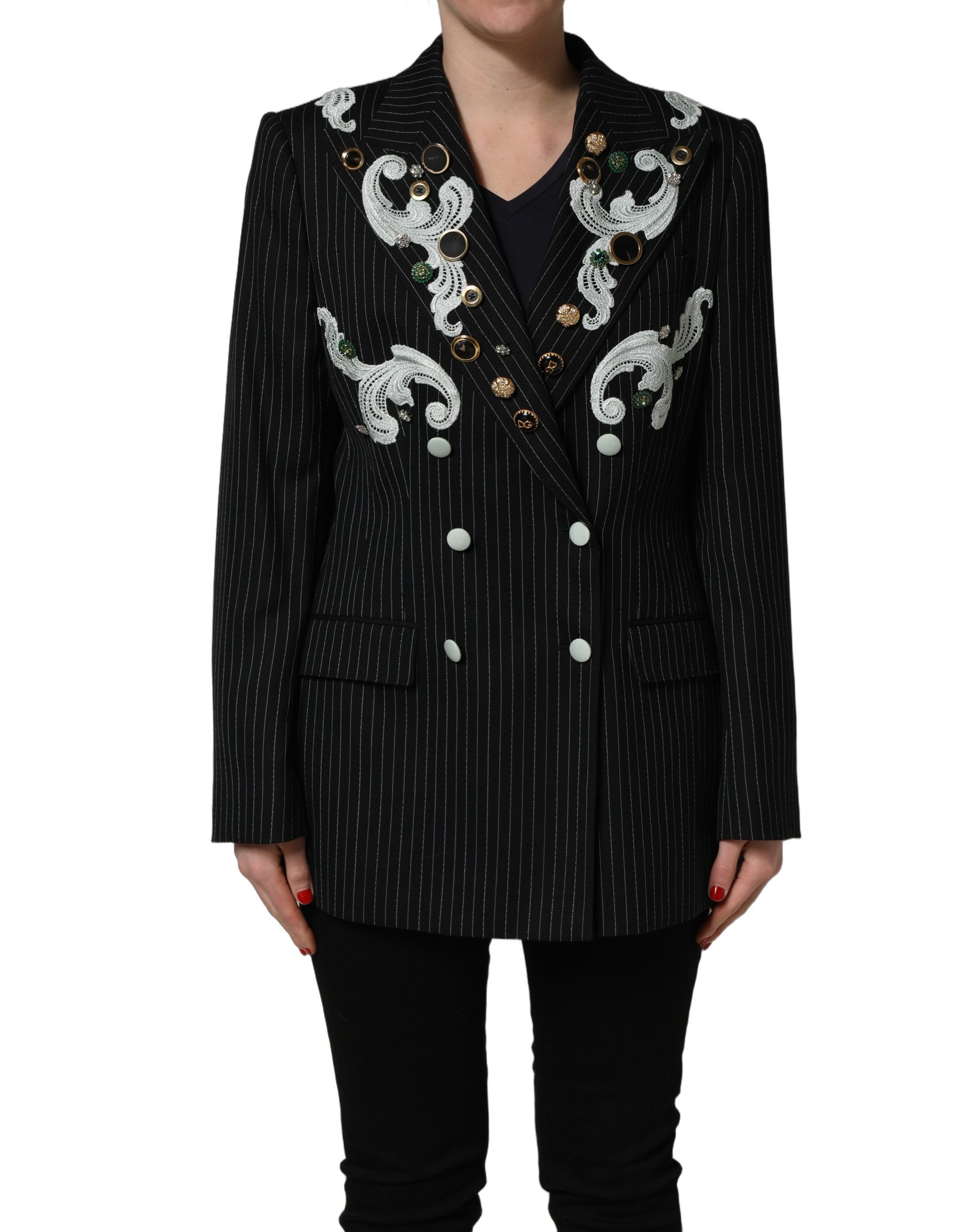 Dolce & Gabbana Black Stripe Double-Breasted Blazer Jacket - Image 2