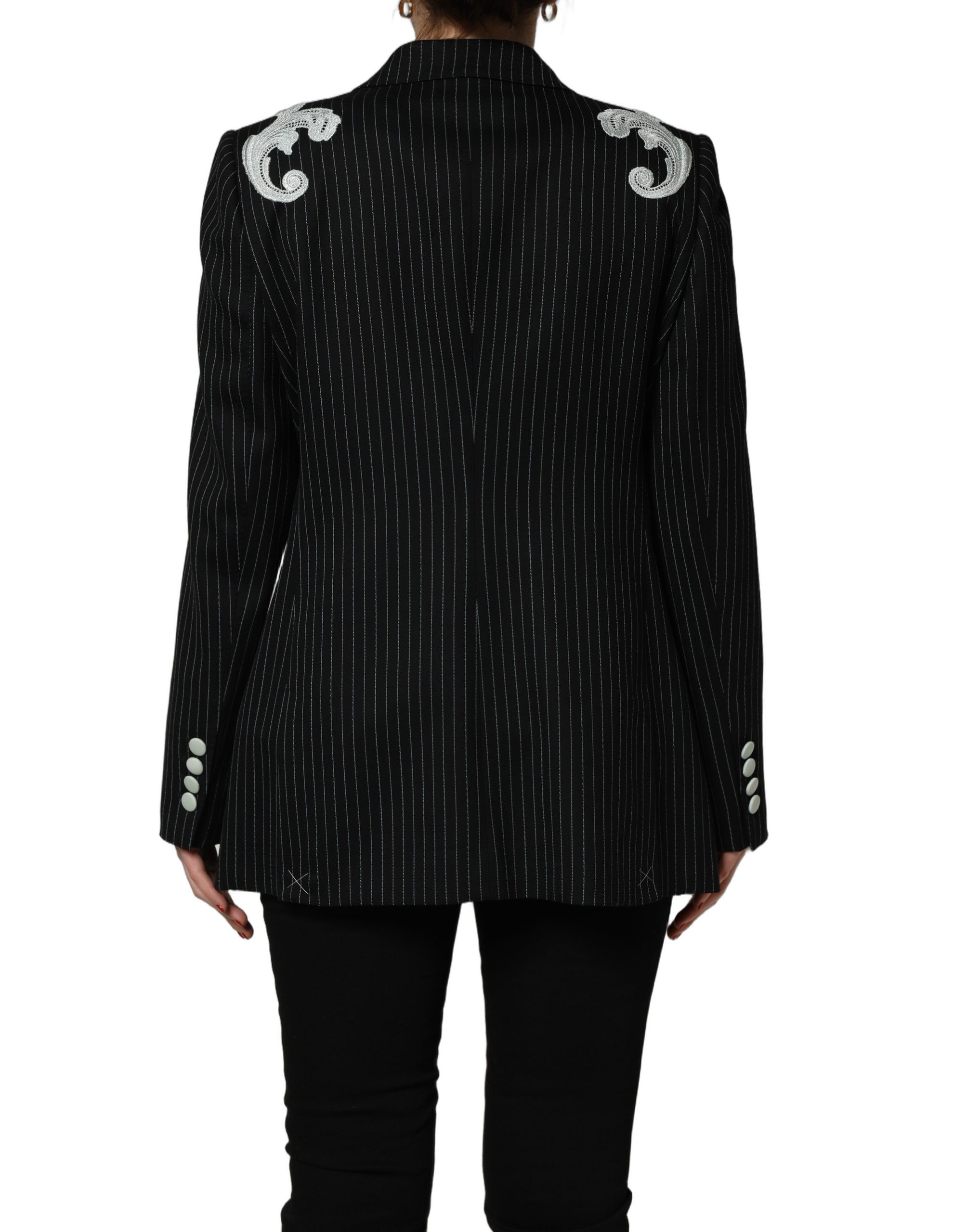 Dolce & Gabbana Black Stripe Double-Breasted Blazer Jacket - Image 4