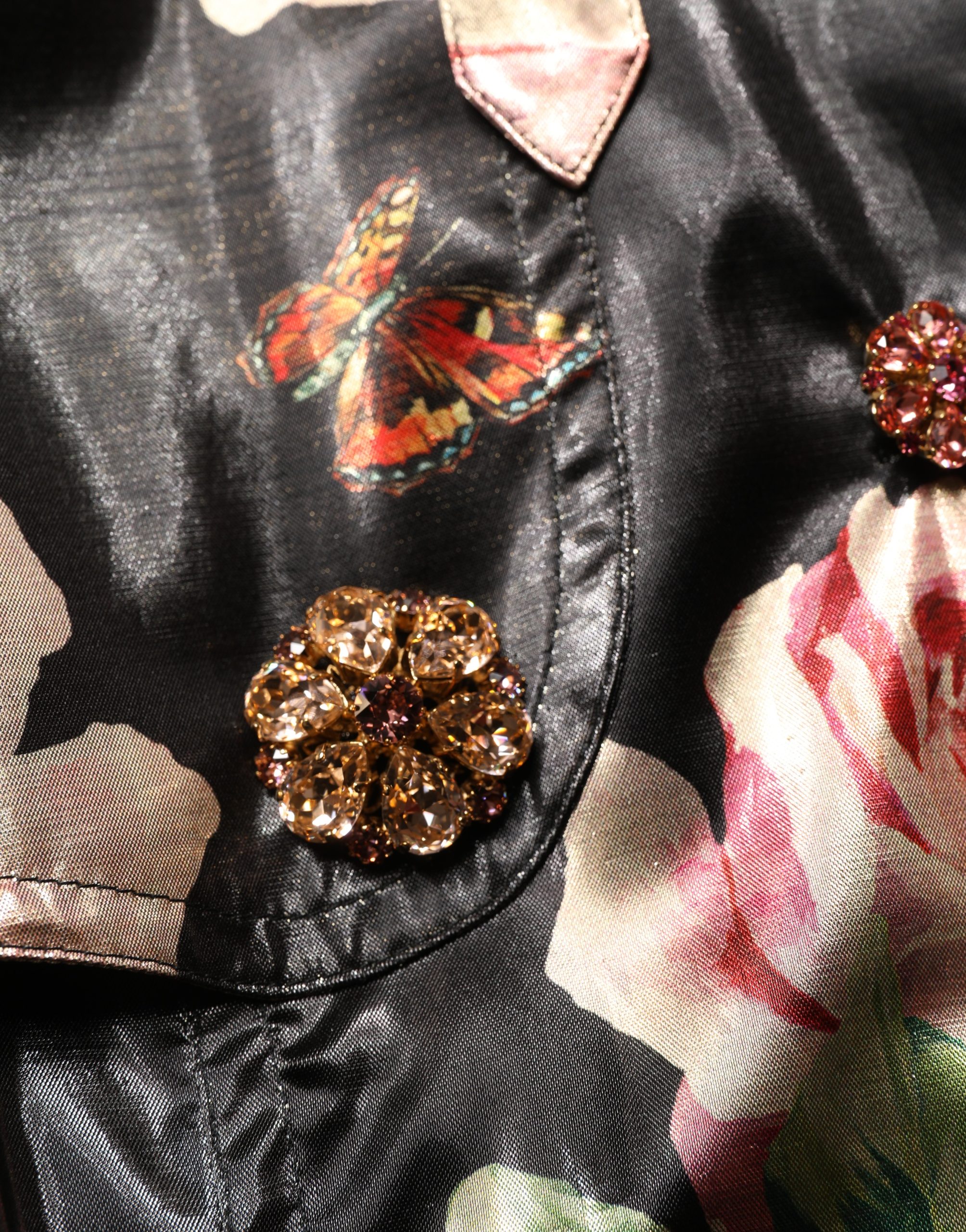 Dolce & Gabbana Black Floral Belted Polyester Trench Coat Jacket - Image 8