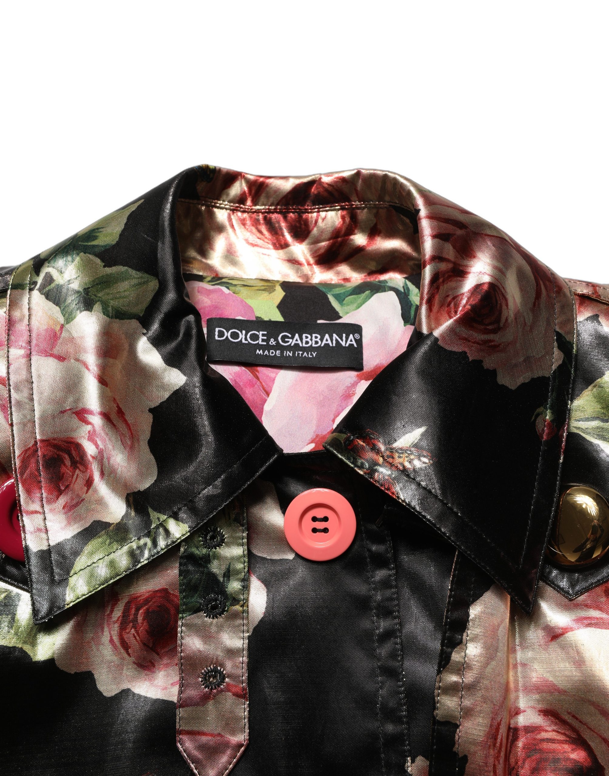 Dolce & Gabbana Black Floral Belted Polyester Trench Coat Jacket - Image 6