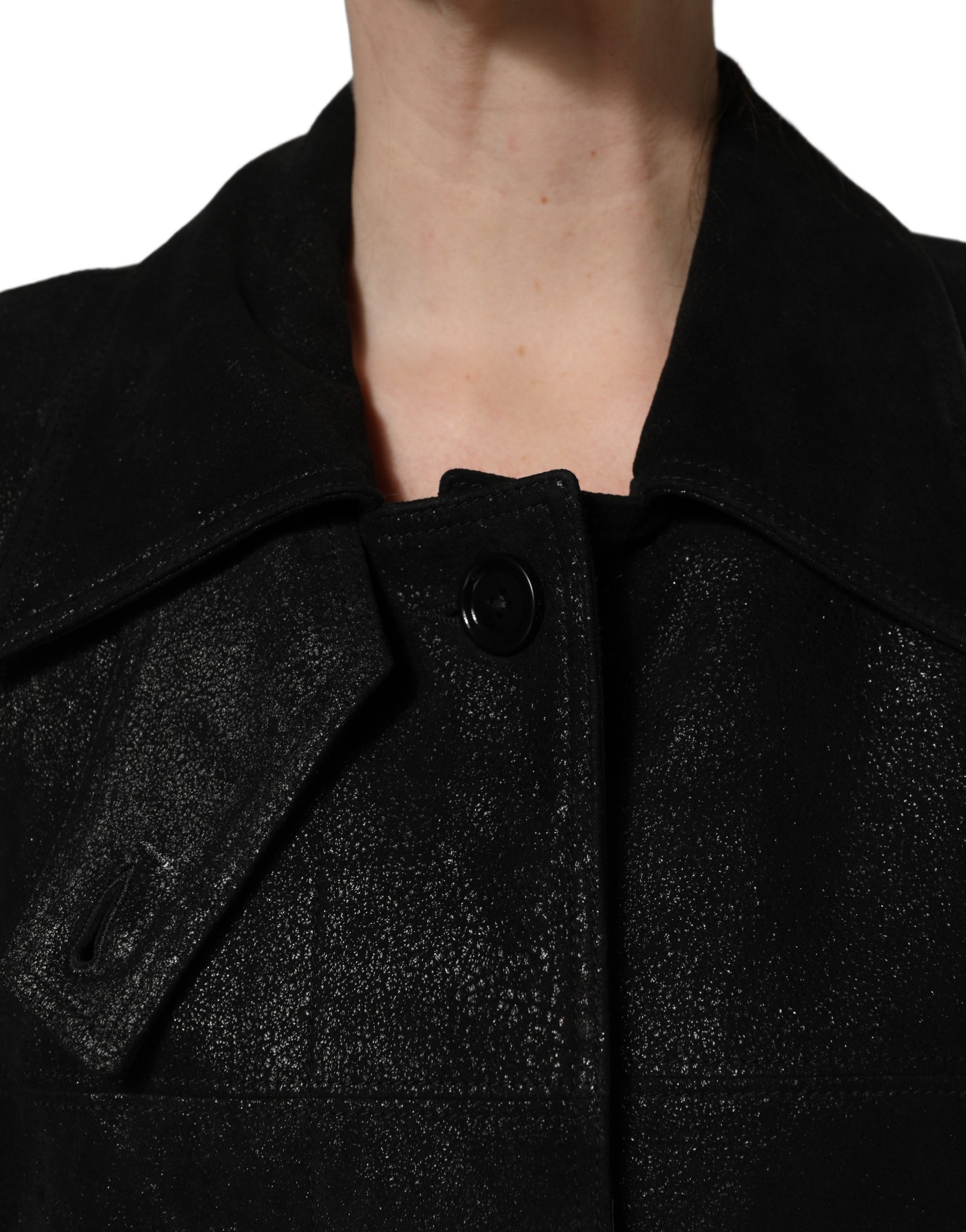 Dolce & Gabbana Black Belted Sheepskin Trench Coat Jacket - Image 5