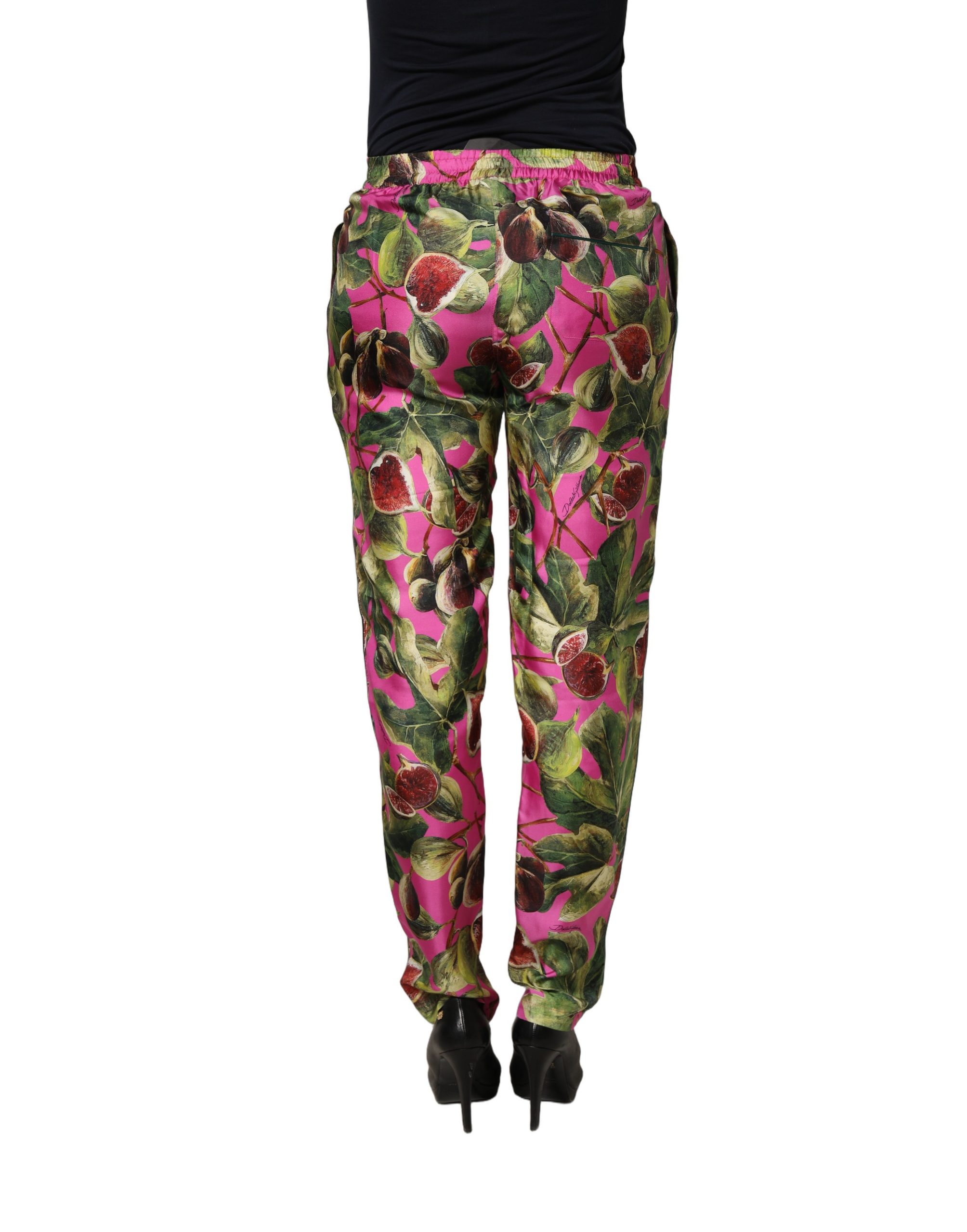 Dolce & Gabbana Fuchsia Fig Fruit Leaf Tapered Trouser Pants - Image 4