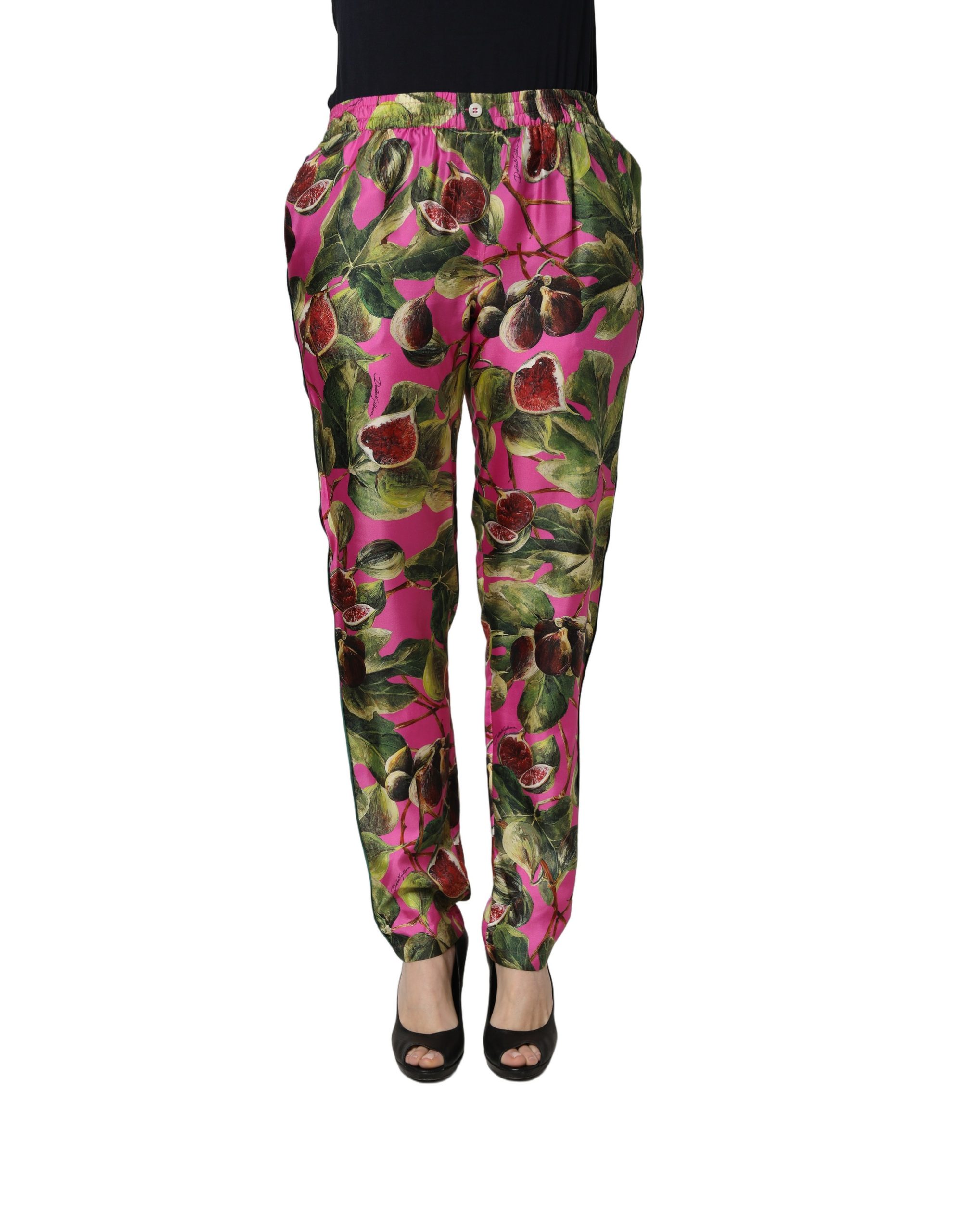 Dolce & Gabbana Fuchsia Fig Fruit Leaf Tapered Trouser Pants - Image 2