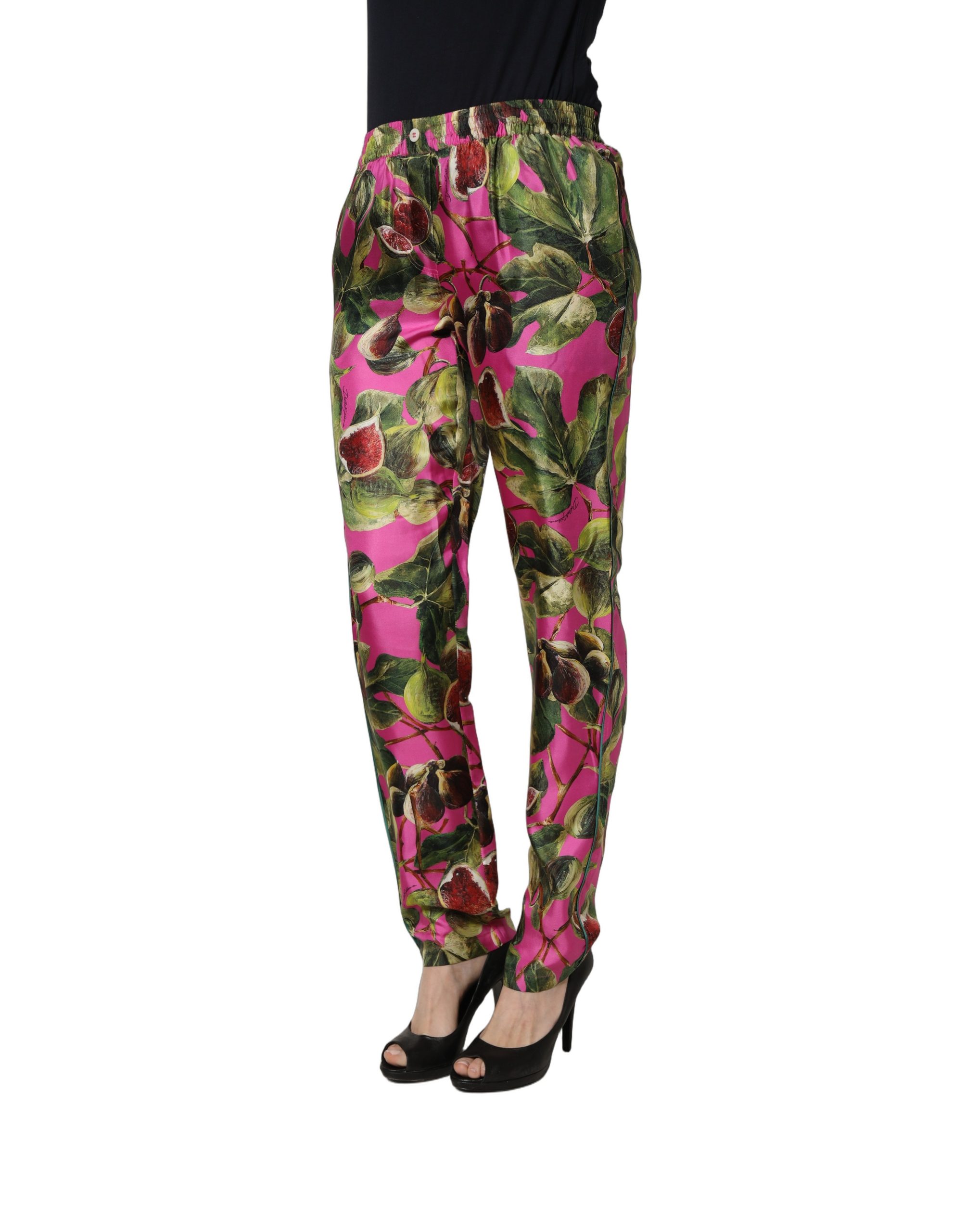 Dolce & Gabbana Fuchsia Fig Fruit Leaf Tapered Trouser Pants - Image 3