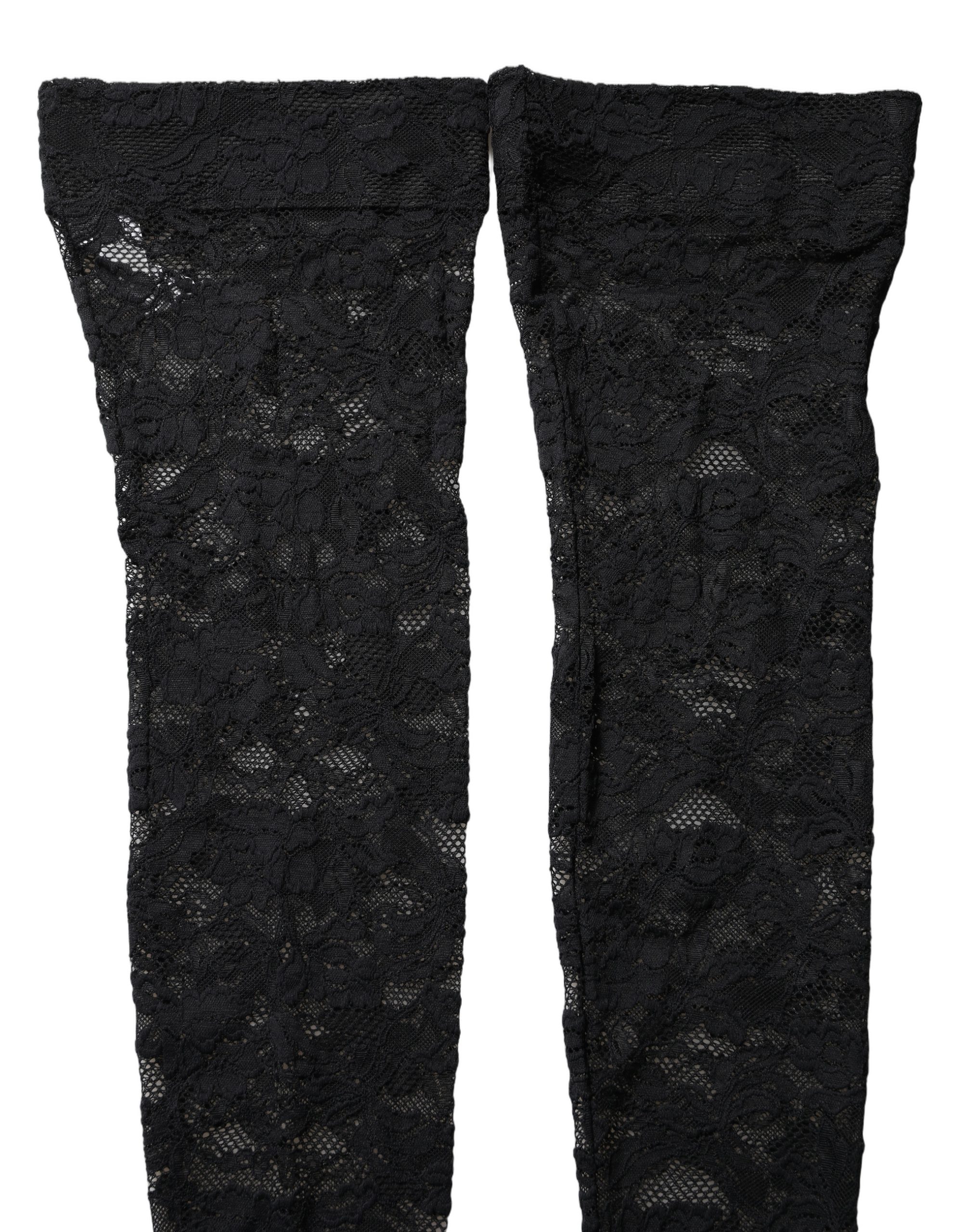 Dolce & Gabbana Black Floral Lace Thigh High Stockings Socks - Image 4
