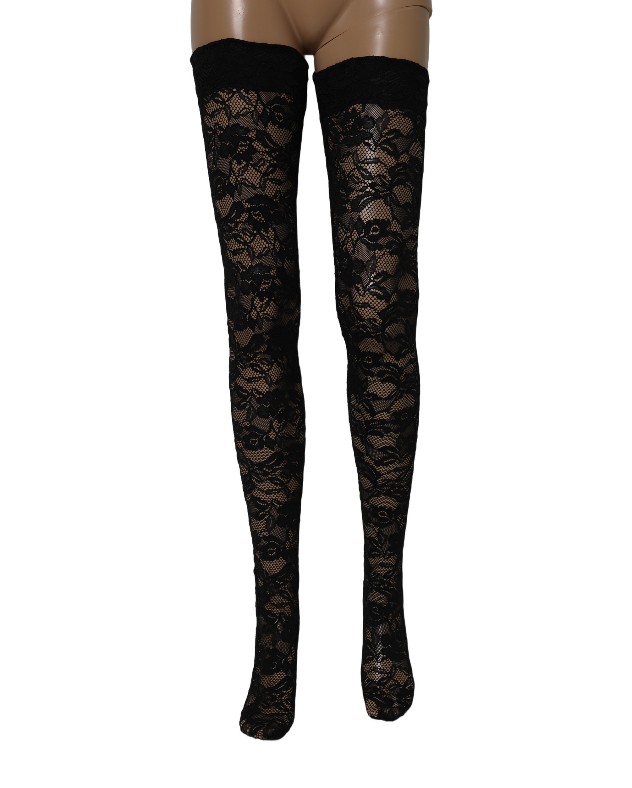 Dolce & Gabbana Black Floral Lace Thigh High Stockings Socks - Image 2